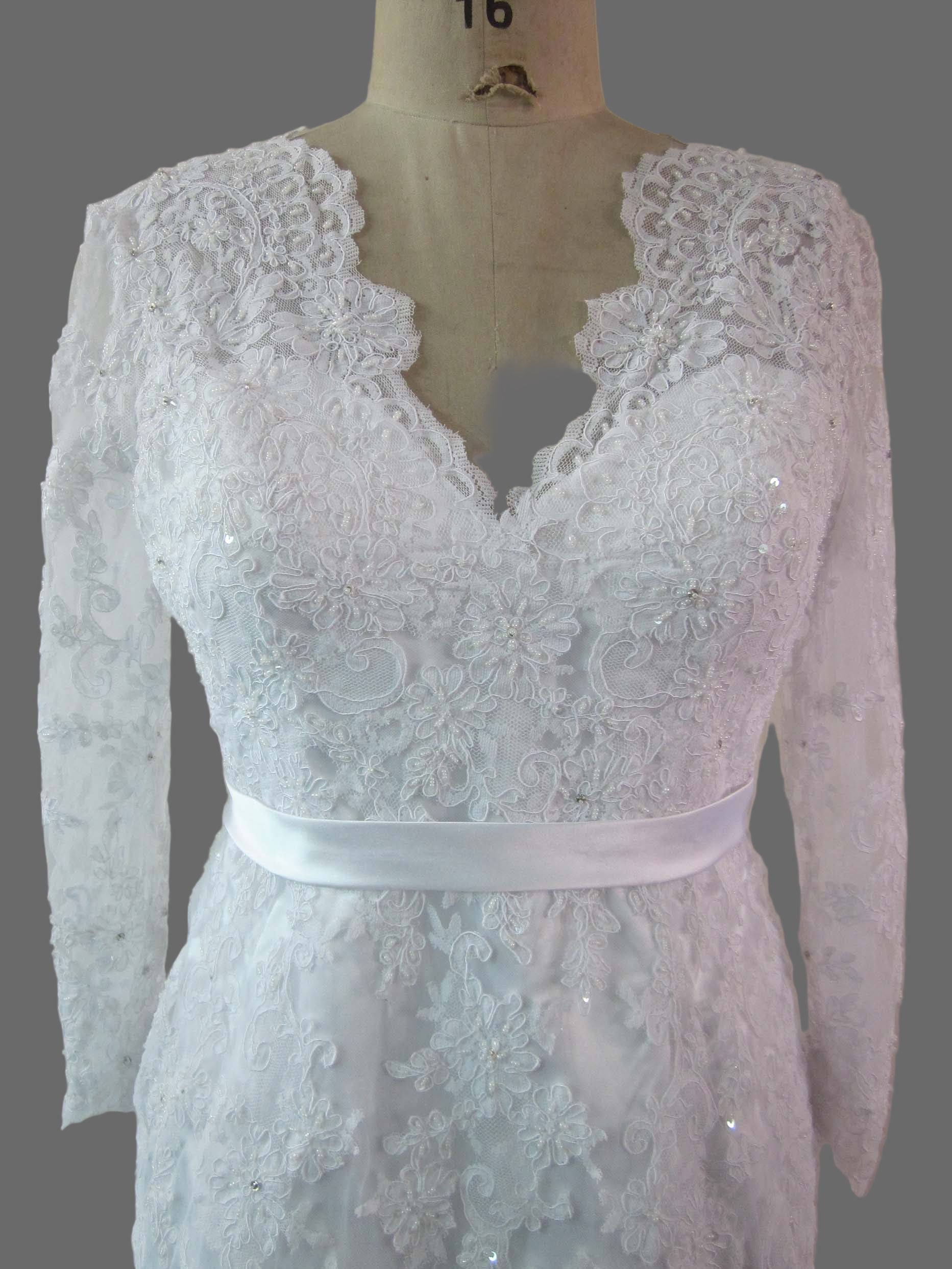 Long Sleeve Lace Wedding Dress - V-Neck Mermaid Bridal Gown with Cathedral Train