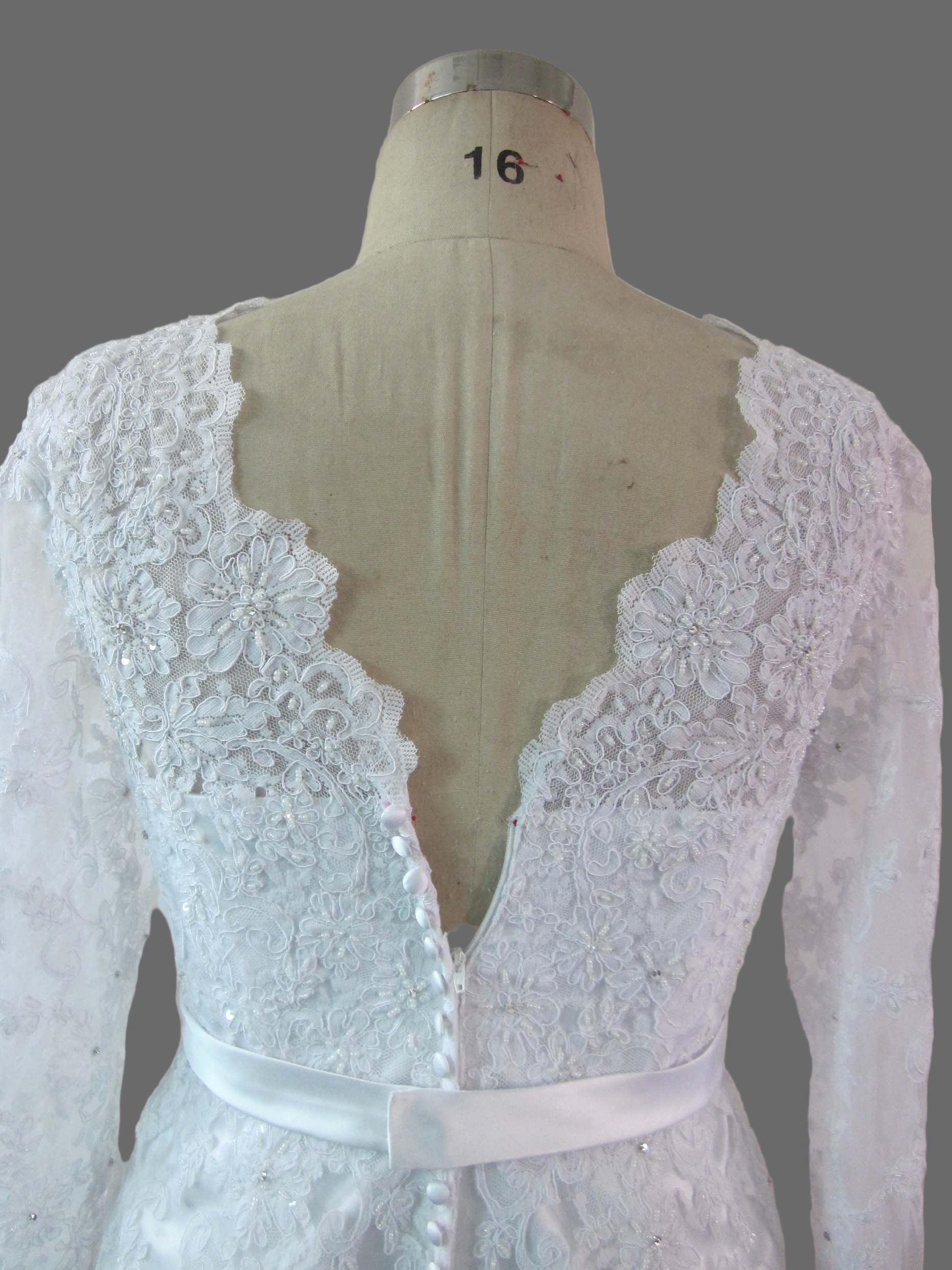 Long Sleeve Lace Wedding Dress - V-Neck Mermaid Bridal Gown with Cathedral Train