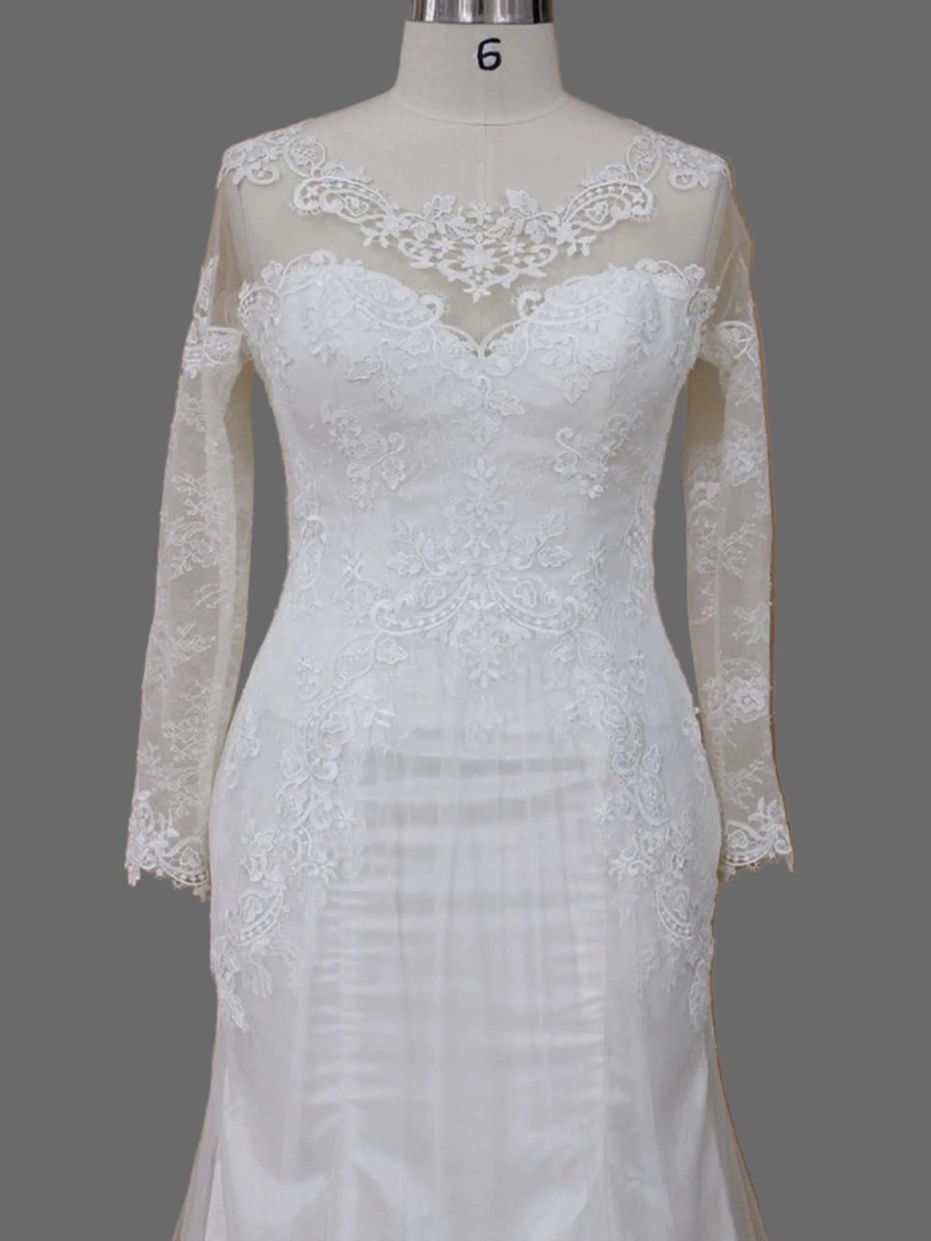 Long Sleeve Mermaid Wedding Dress with Illusion Neckline Lace Appliqués & Chapel Train
