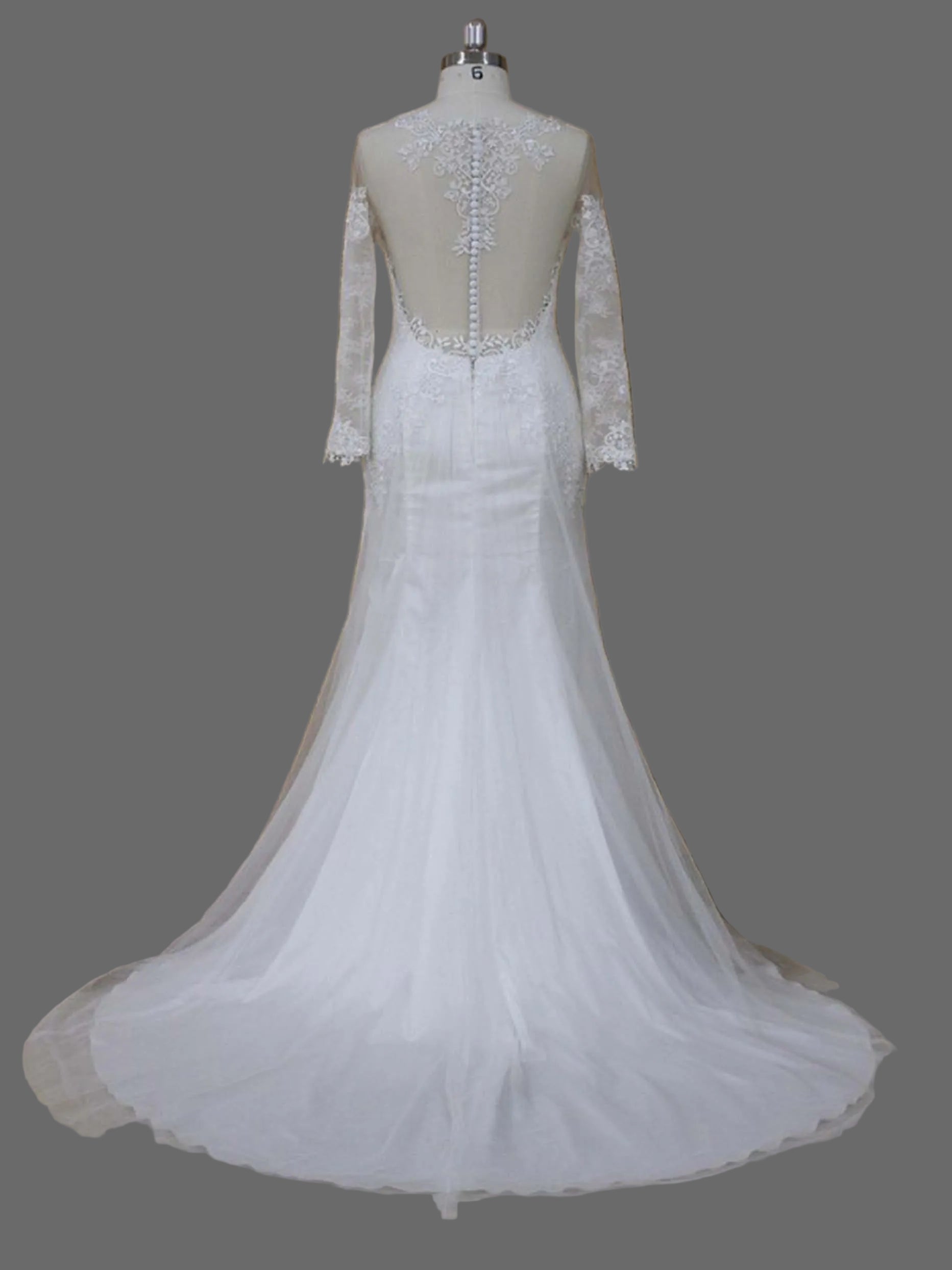 Long Sleeve Mermaid Wedding Dress with Illusion Neckline Lace Appliqués & Chapel Train