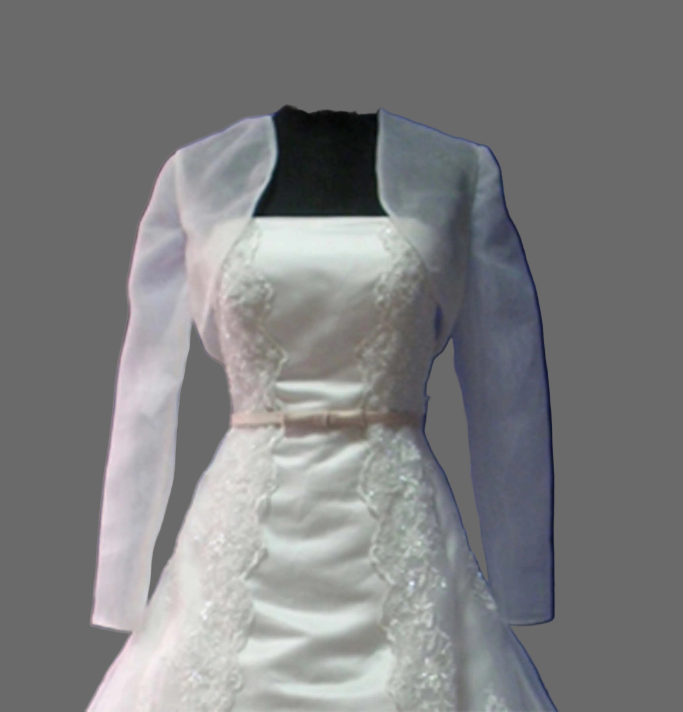 Long Sleeve Organza Bridal Bolero Jacket with Square Neckline