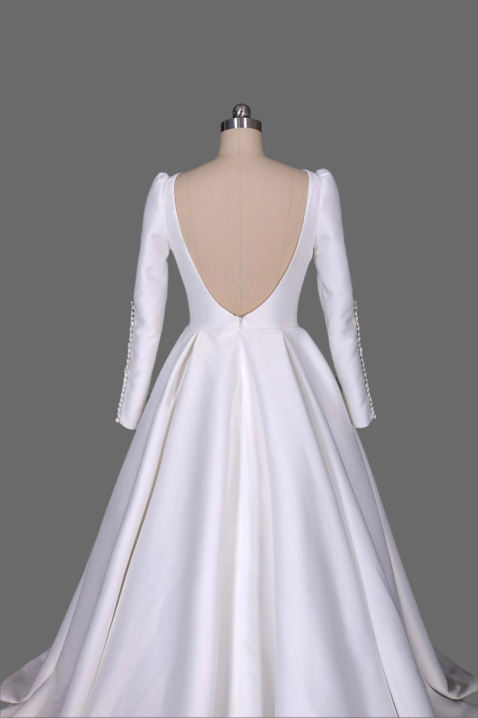 Luxurious Satin Long Sleeve Wedding Dress with Cathedral Train