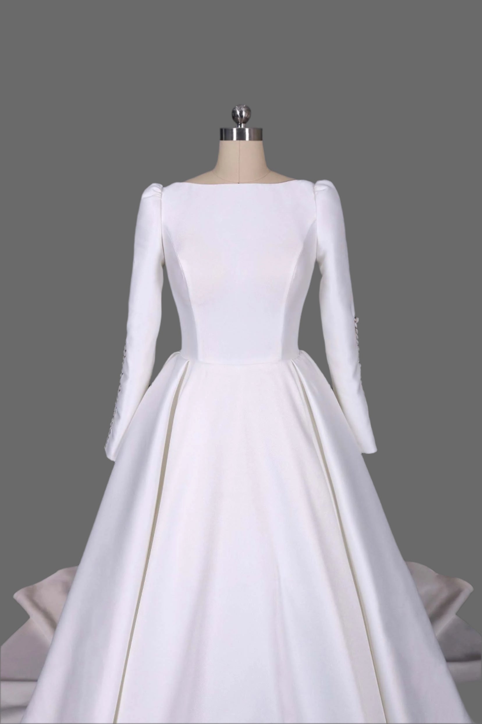Luxurious Satin Long Sleeve Wedding Dress with Cathedral Train
