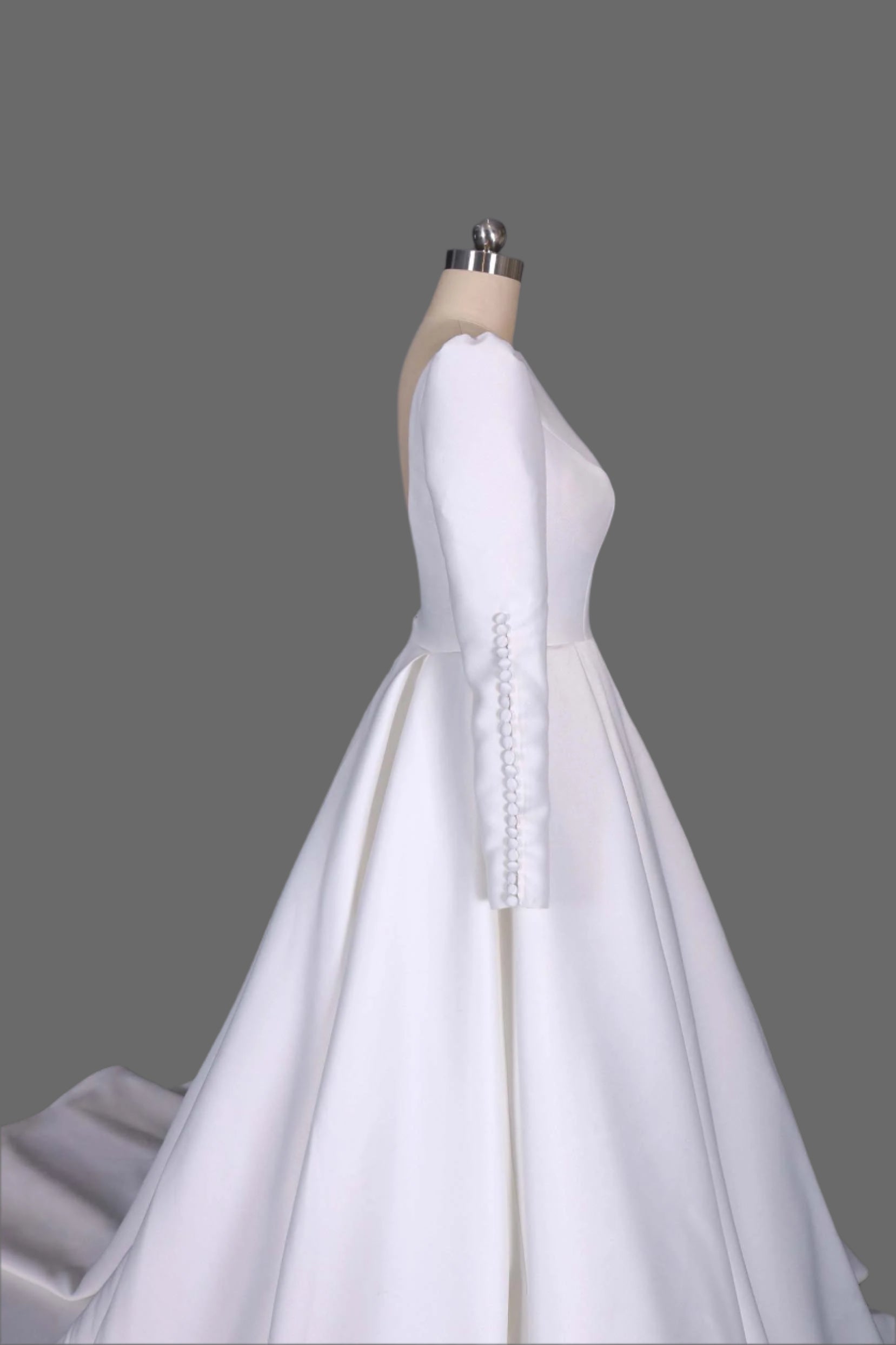 Luxurious Satin Long Sleeve Wedding Dress with Cathedral Train