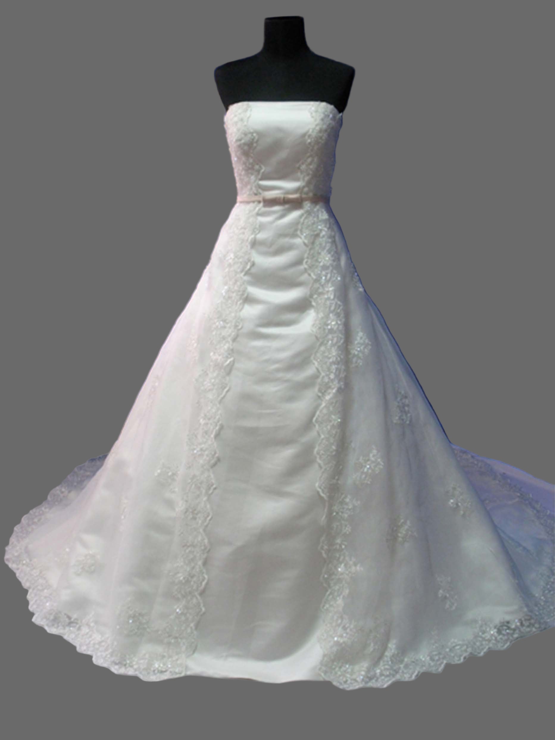 Luxury Strapless A-Line Wedding Dress with Crystal Beading & Embroidered Lace Train