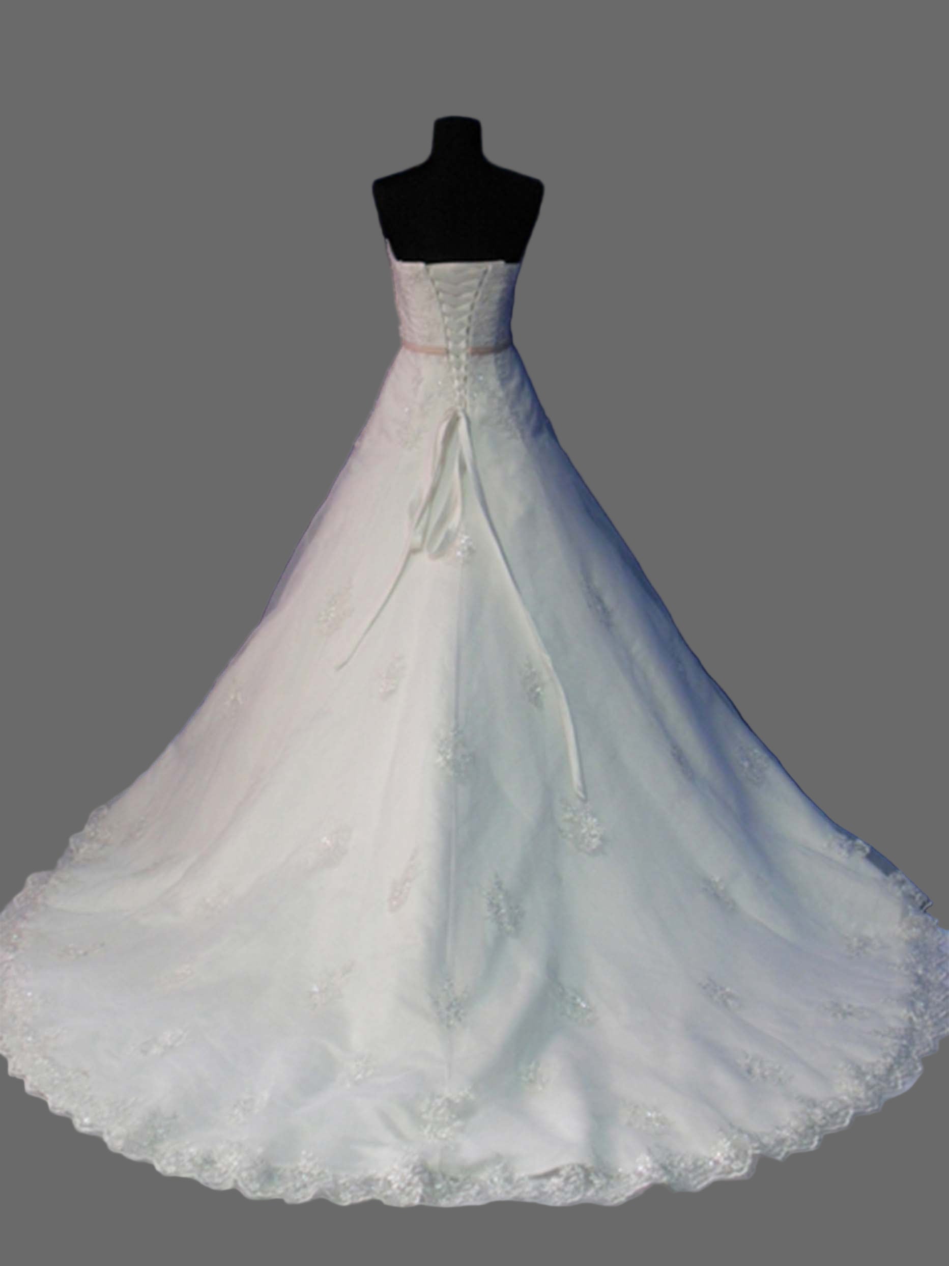 Luxury Strapless A-Line Wedding Dress with Crystal Beading & Embroidered Lace Train