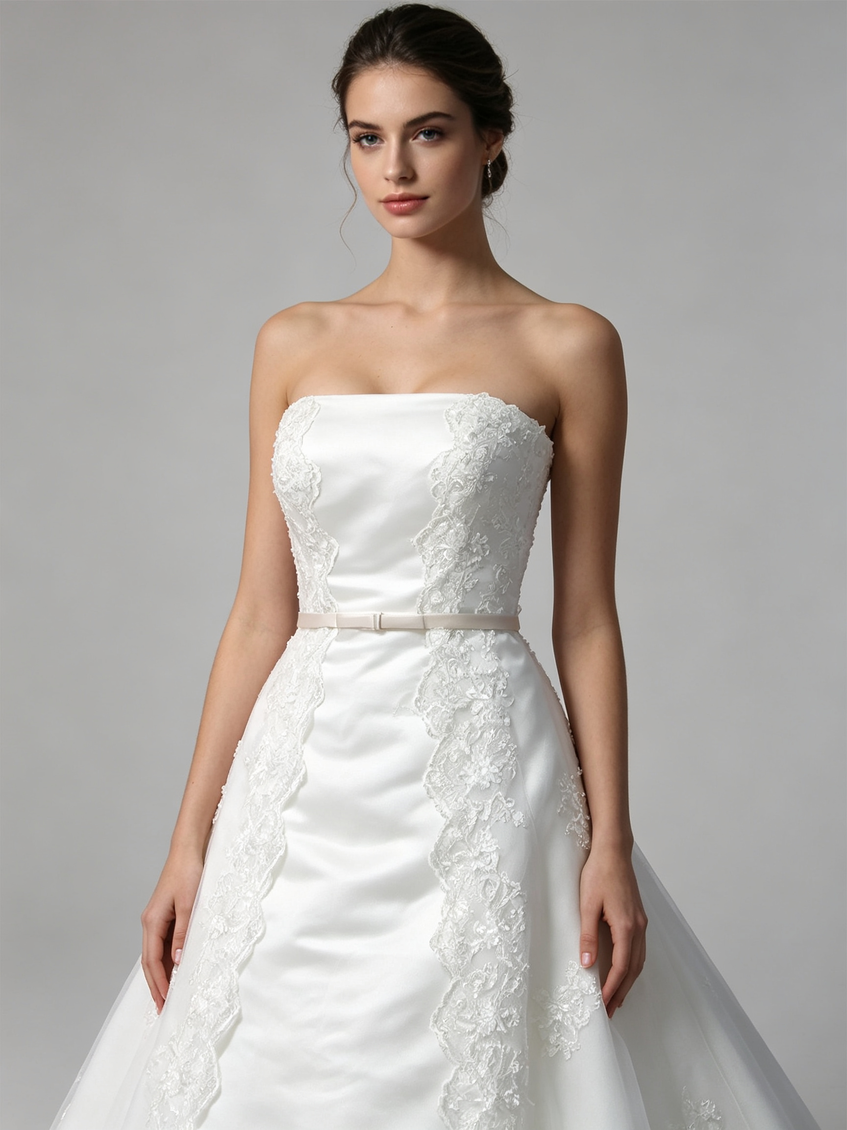 Luxury Strapless A-Line Wedding Dress with Crystal Beading & Embroidered Lace Train