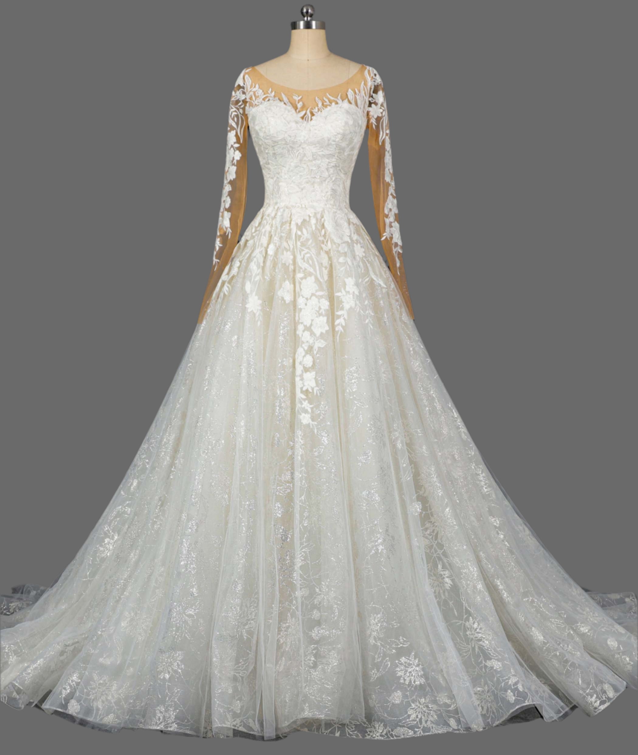 Luxury Wedding Dress with Long Sleeves and Lace Appliques