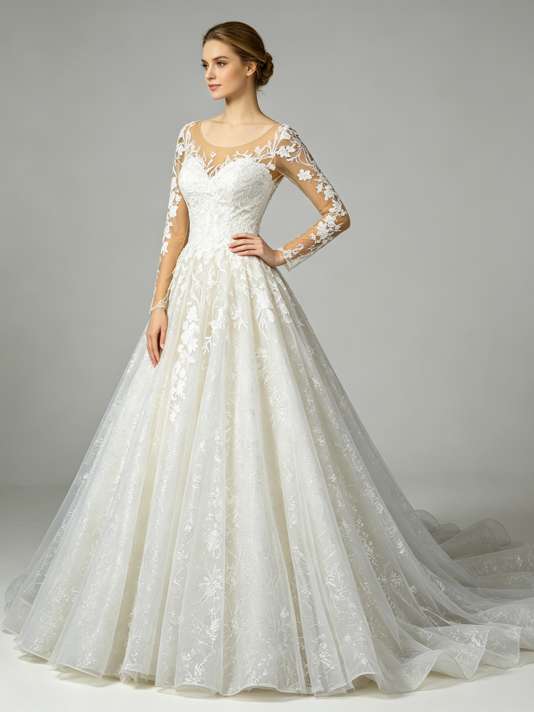 Luxury Wedding Dress with Long Sleeves and Lace Appliques