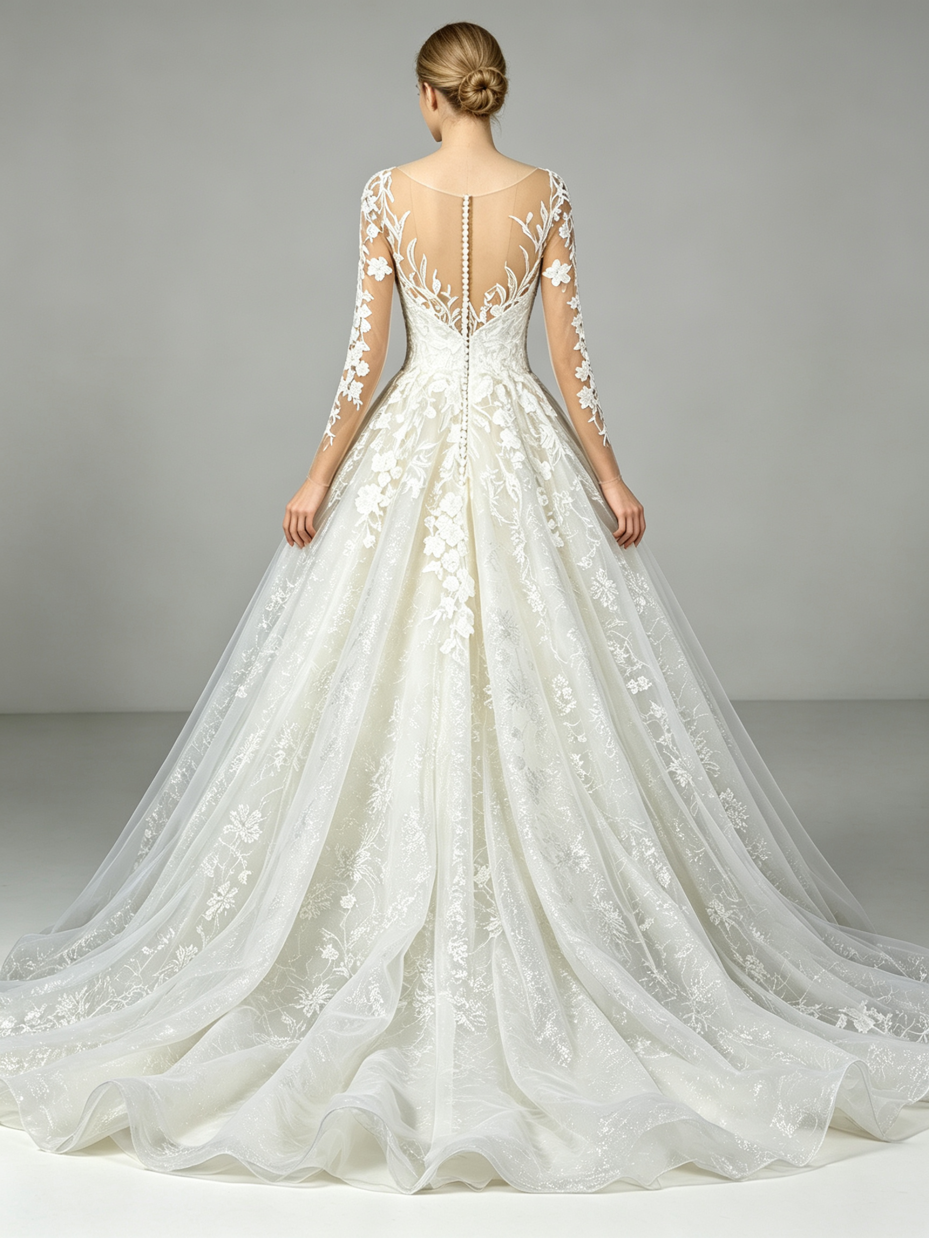 Luxury Wedding Dress with Long Sleeves and Lace Appliques