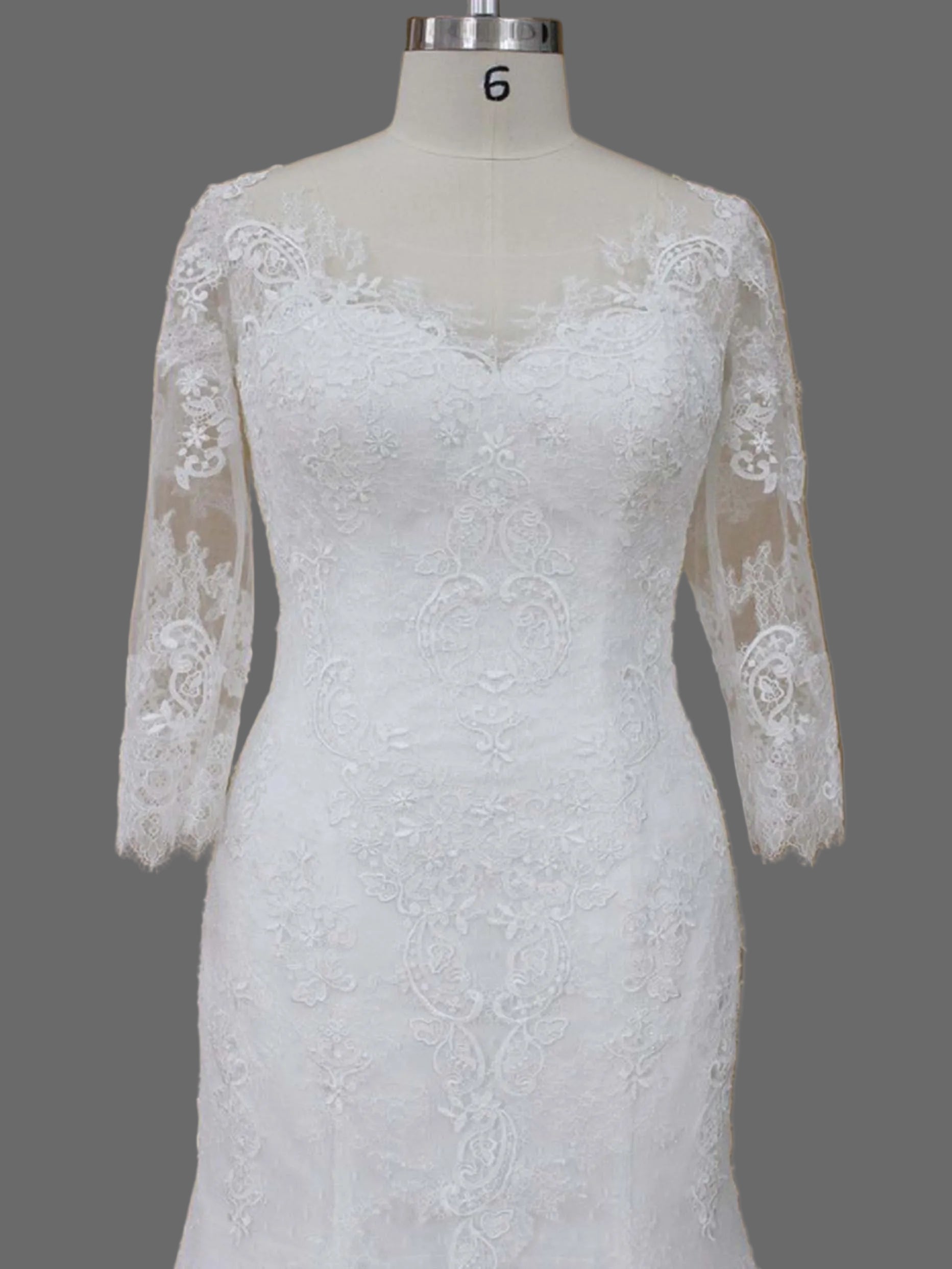 Mermaid Lace Wedding Dress with Illusion Sleeves & Chapel Train - Elegant Bridal Gown