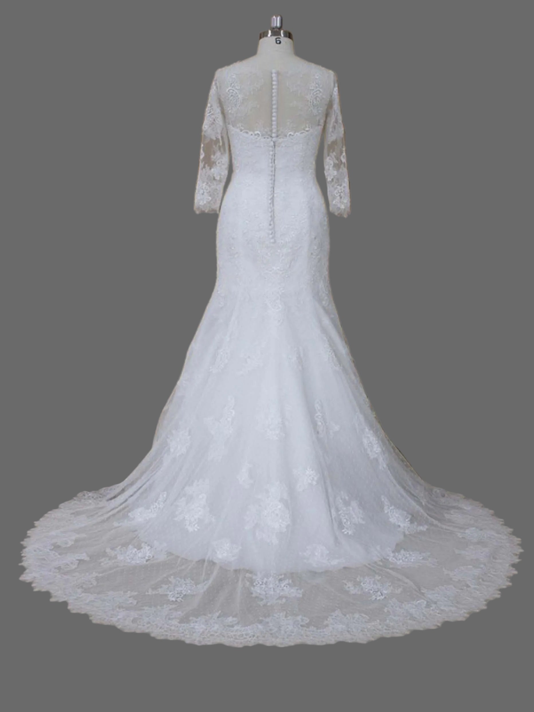 Mermaid Lace Wedding Dress with Illusion Sleeves & Chapel Train - Elegant Bridal Gown