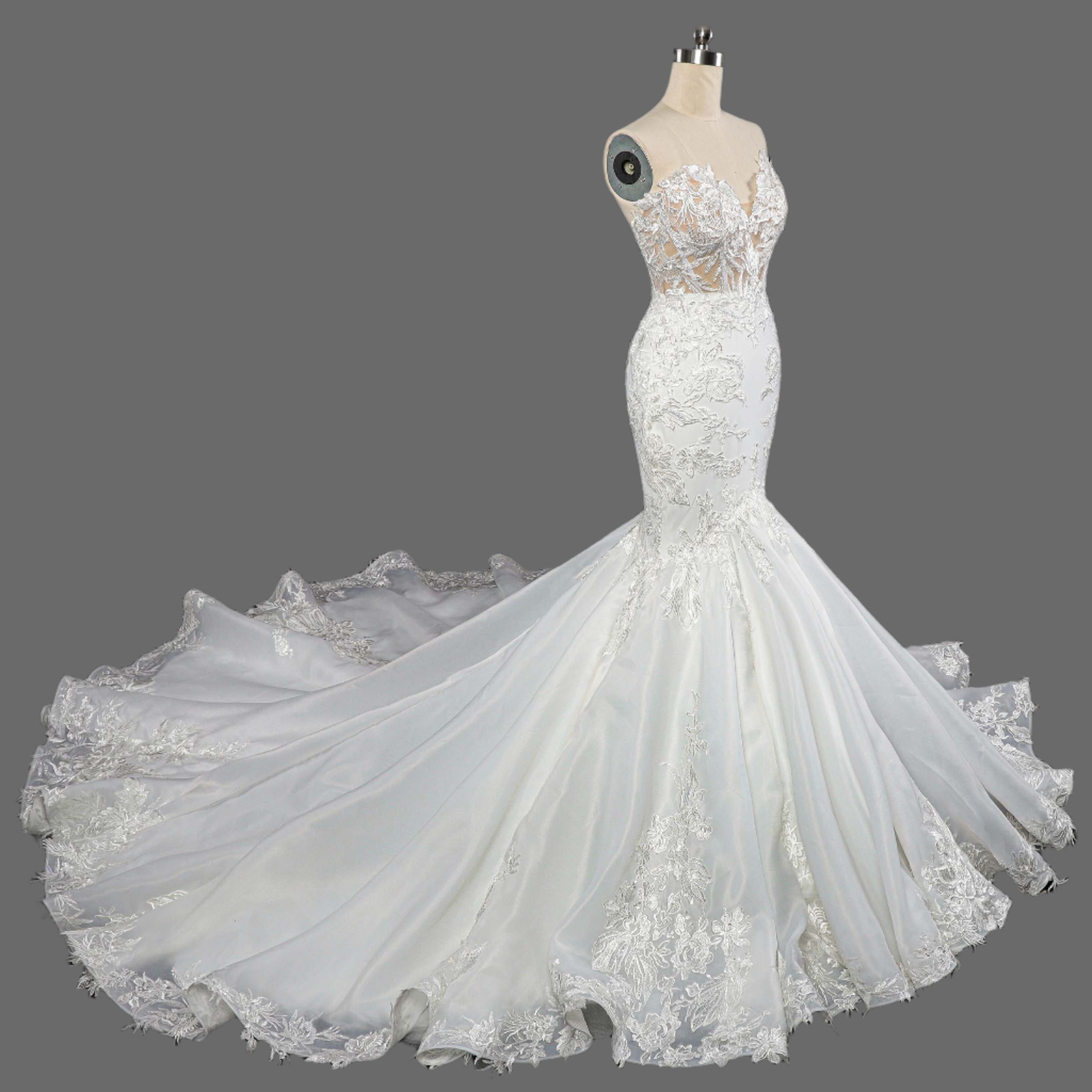 Mermaid Strapless Lace Applique Court Train Wedding Dress