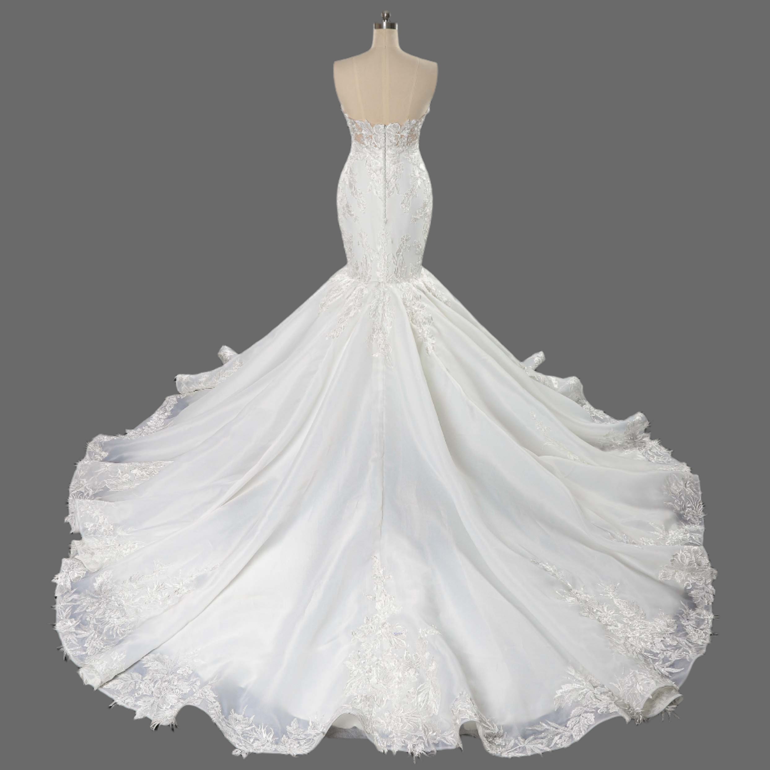 Mermaid Strapless Lace Applique Court Train Wedding Dress