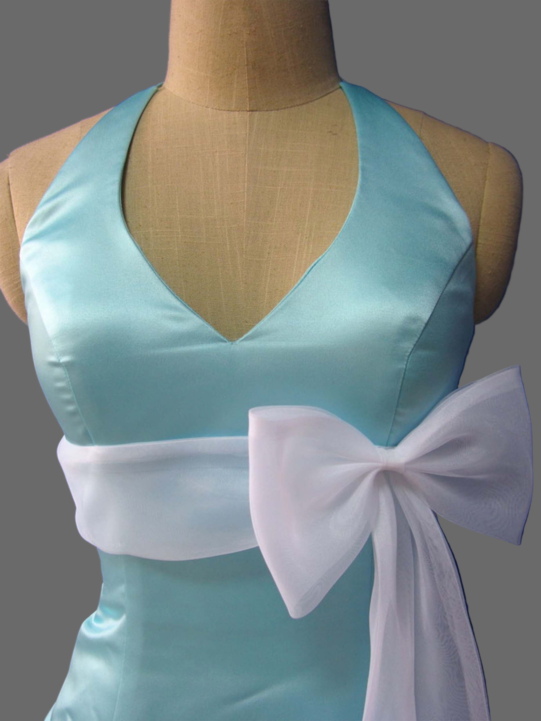 Mint Green Halter Bridesmaid Dress with White Bow Sash A-Line Formal Gown