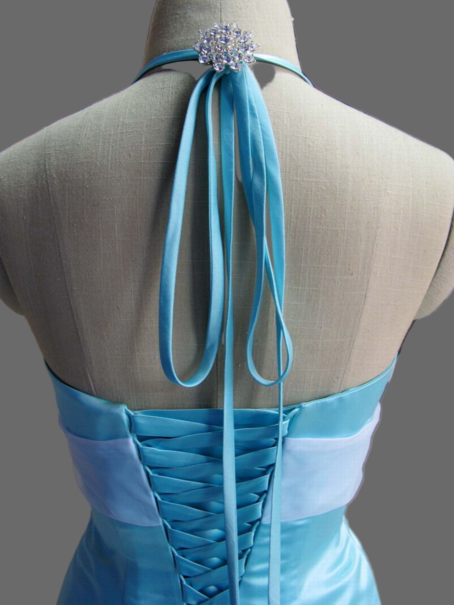 Mint Green Halter Bridesmaid Dress with White Bow Sash A-Line Formal Gown