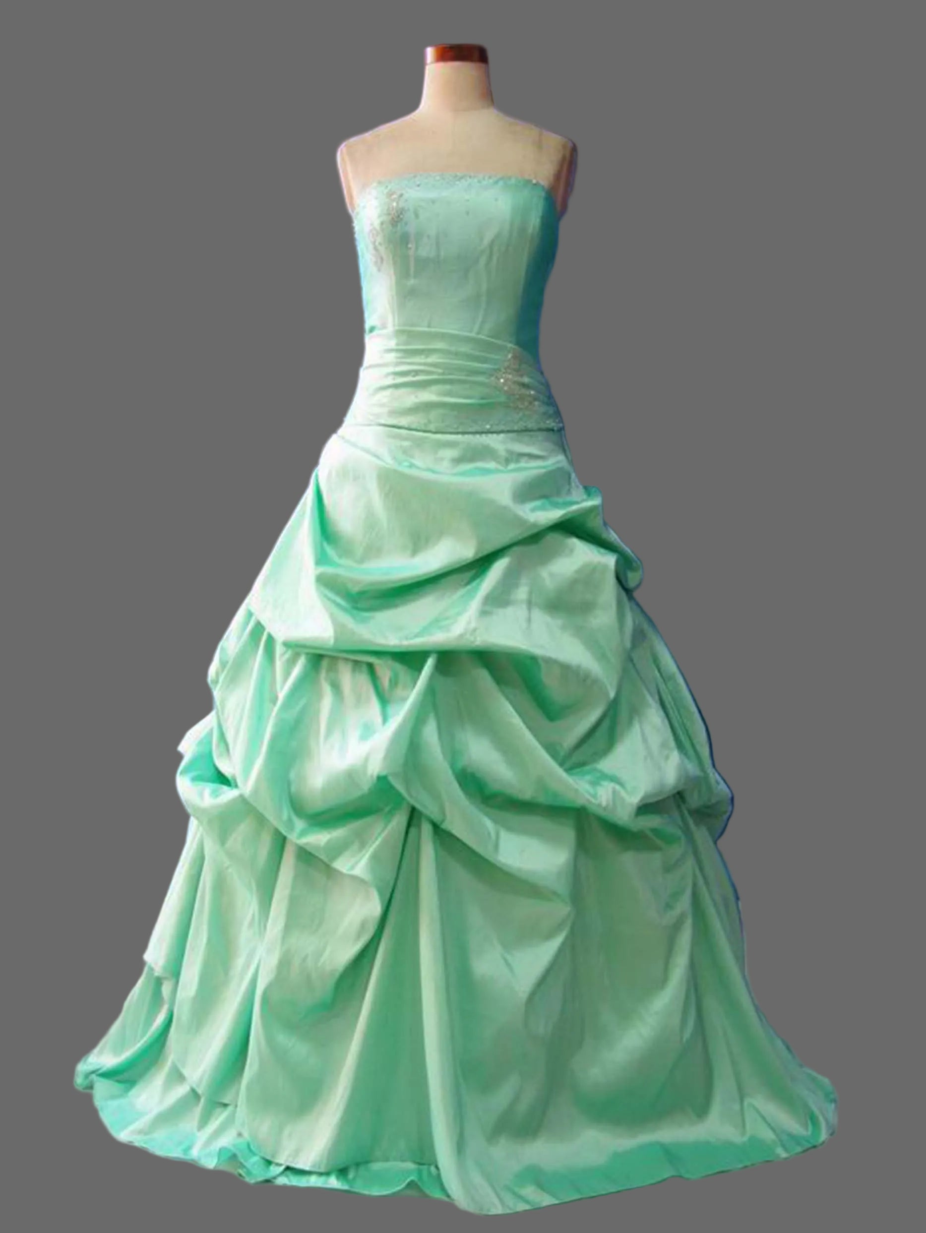 Mint Green Strapless Beaded Taffeta Pick-Up Ball Gown Dress for Wedding Quinceanera and Prom