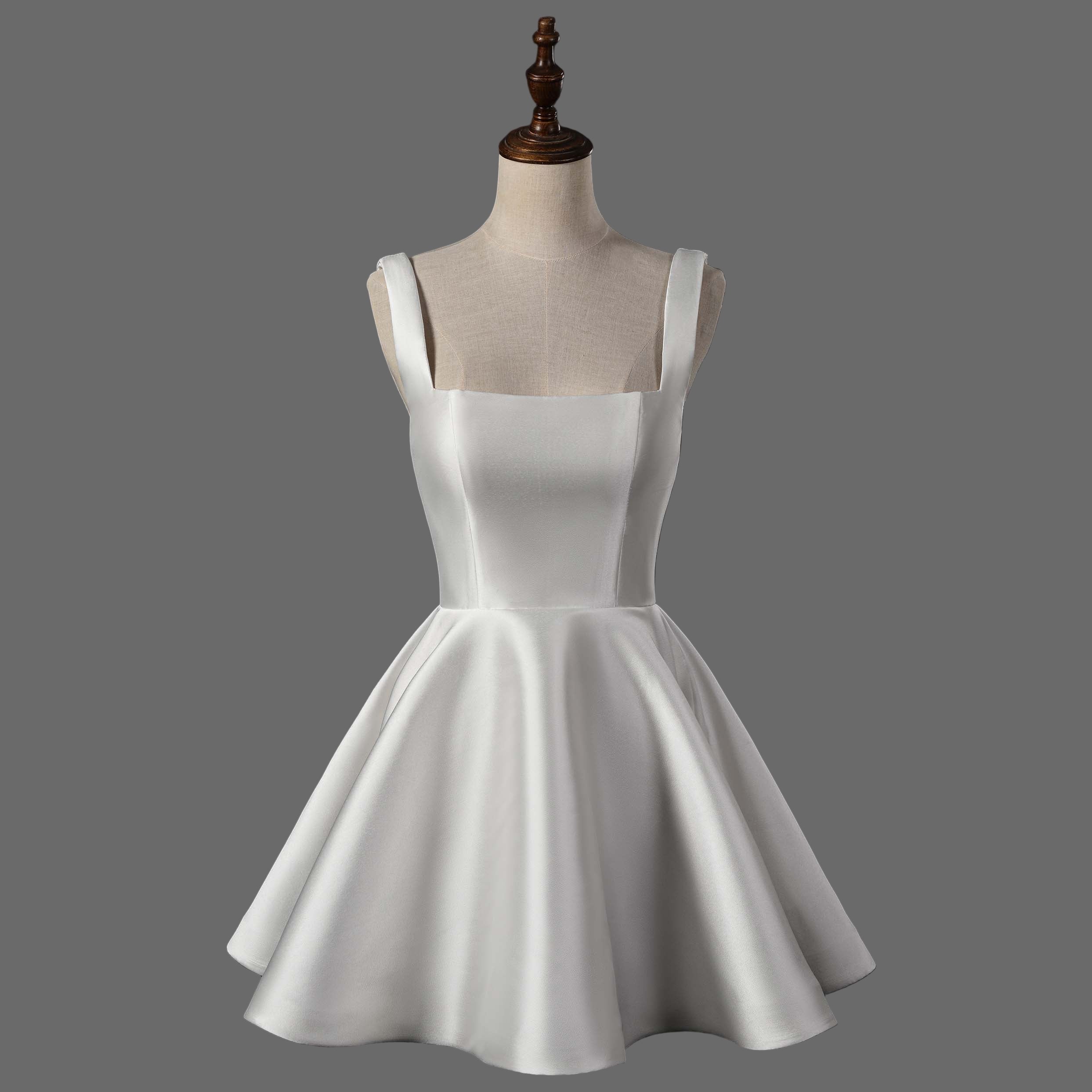 Modern Satin Bridal Gown with Square Neckline-Mini Wedding Dress