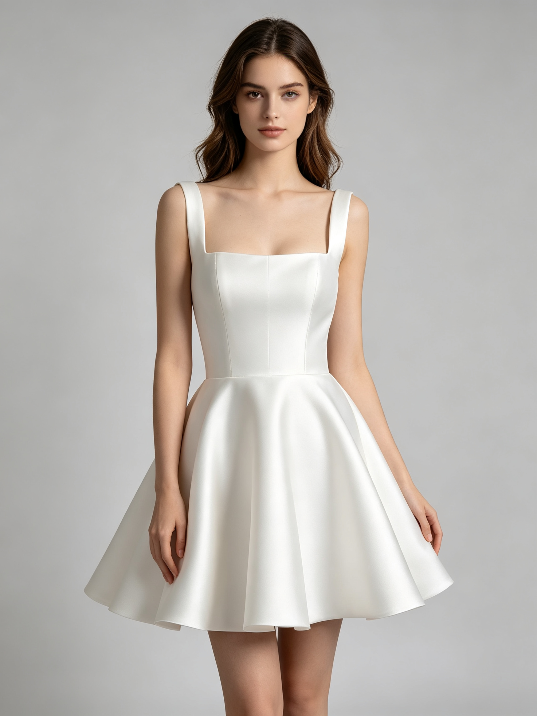 Modern Satin Bridal Gown with Square Neckline-Mini Wedding Dress