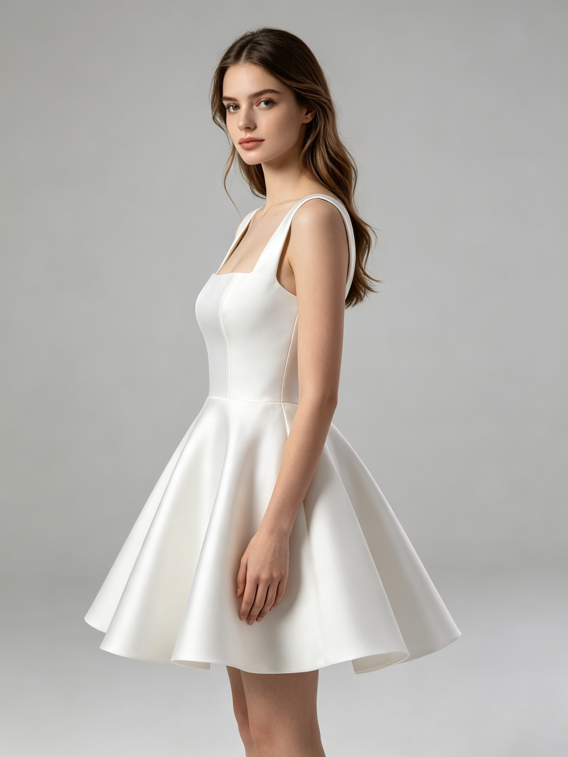 Modern Satin Bridal Gown with Square Neckline-Mini Wedding Dress
