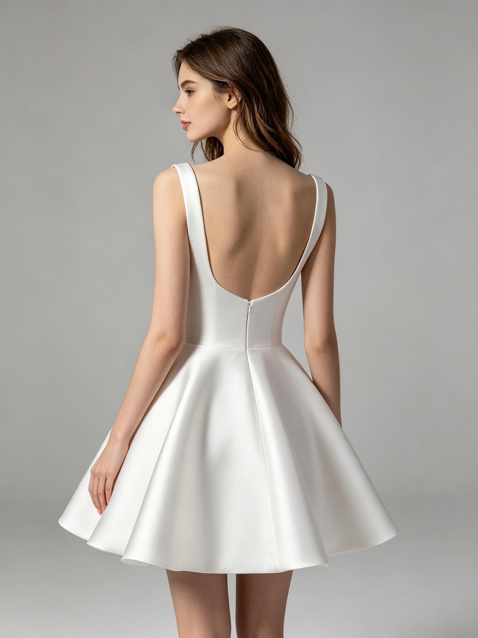 Modern Satin Bridal Gown with Square Neckline-Mini Wedding Dress