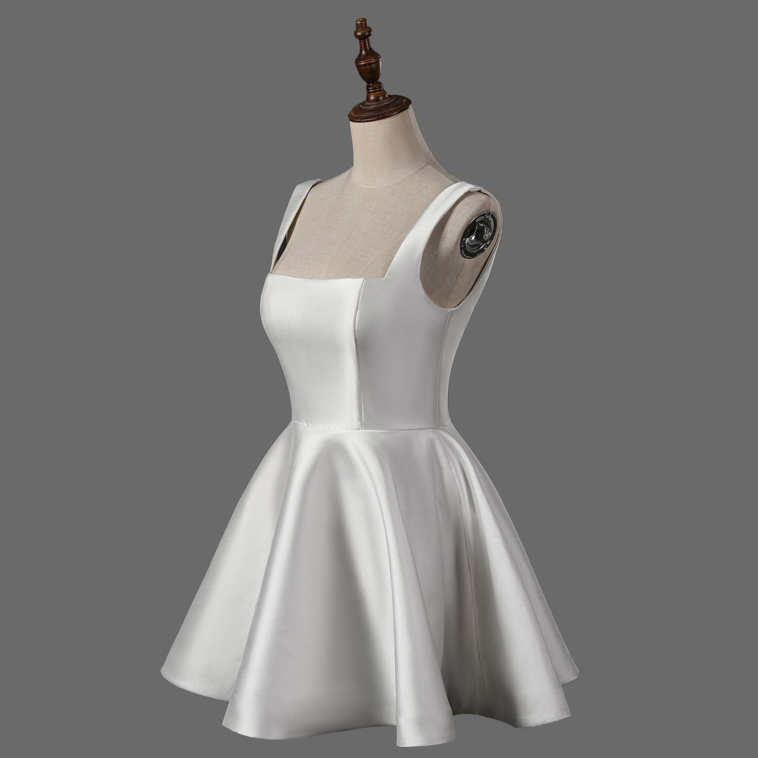 Modern Satin Bridal Gown with Square Neckline-Mini Wedding Dress