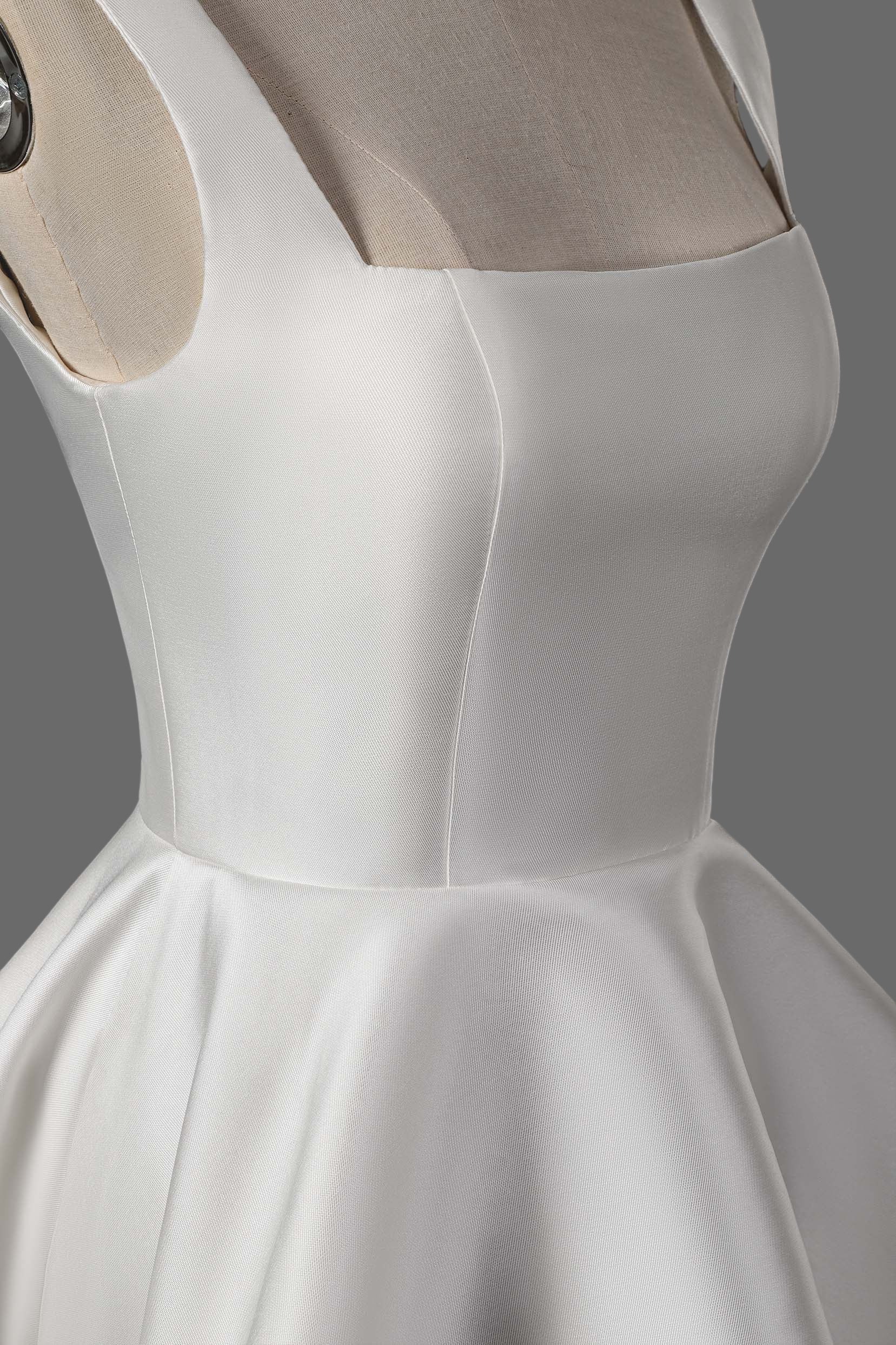 Modern Satin Bridal Gown with Square Neckline-Mini Wedding Dress
