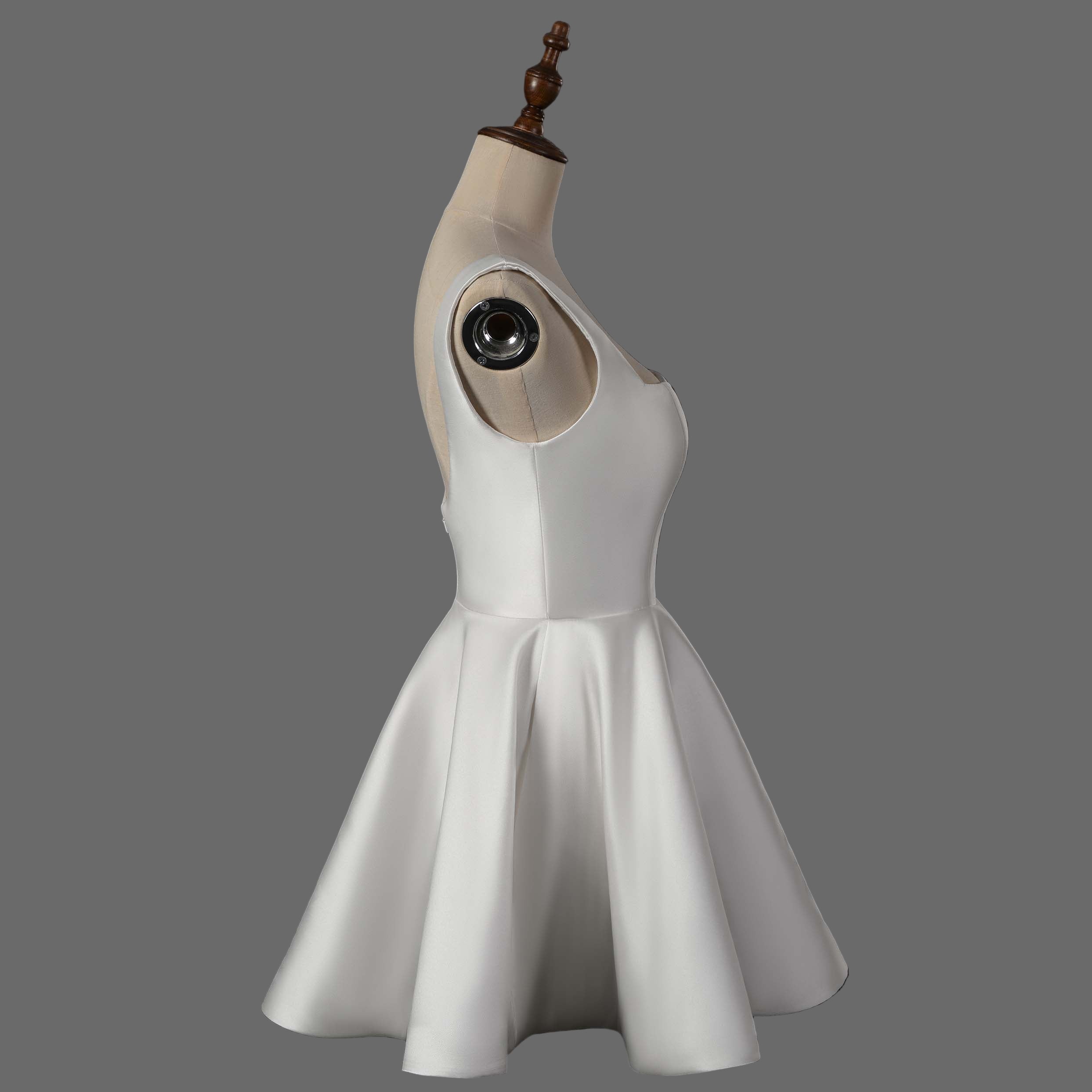 Modern Satin Bridal Gown with Square Neckline-Mini Wedding Dress