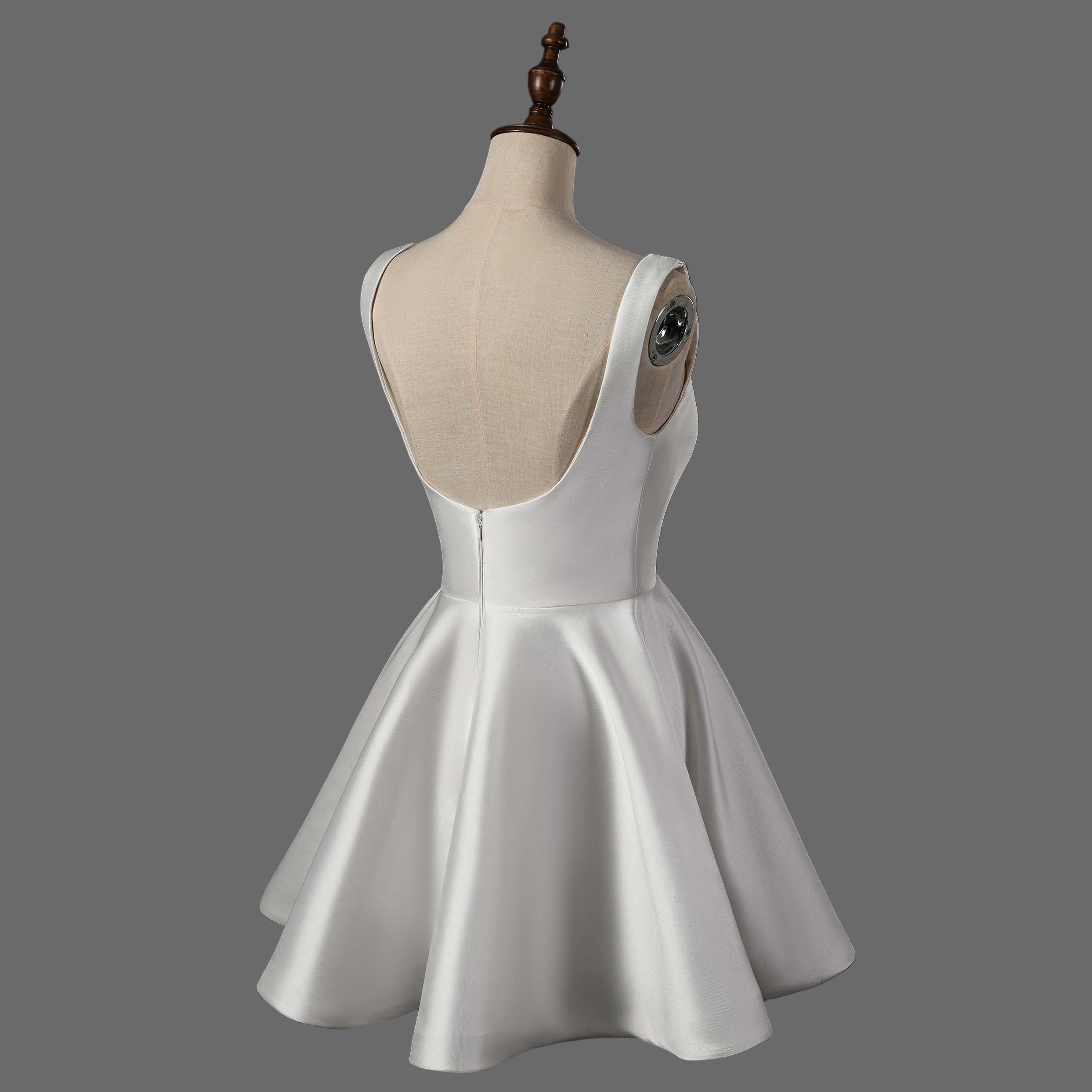Modern Satin Bridal Gown with Square Neckline-Mini Wedding Dress