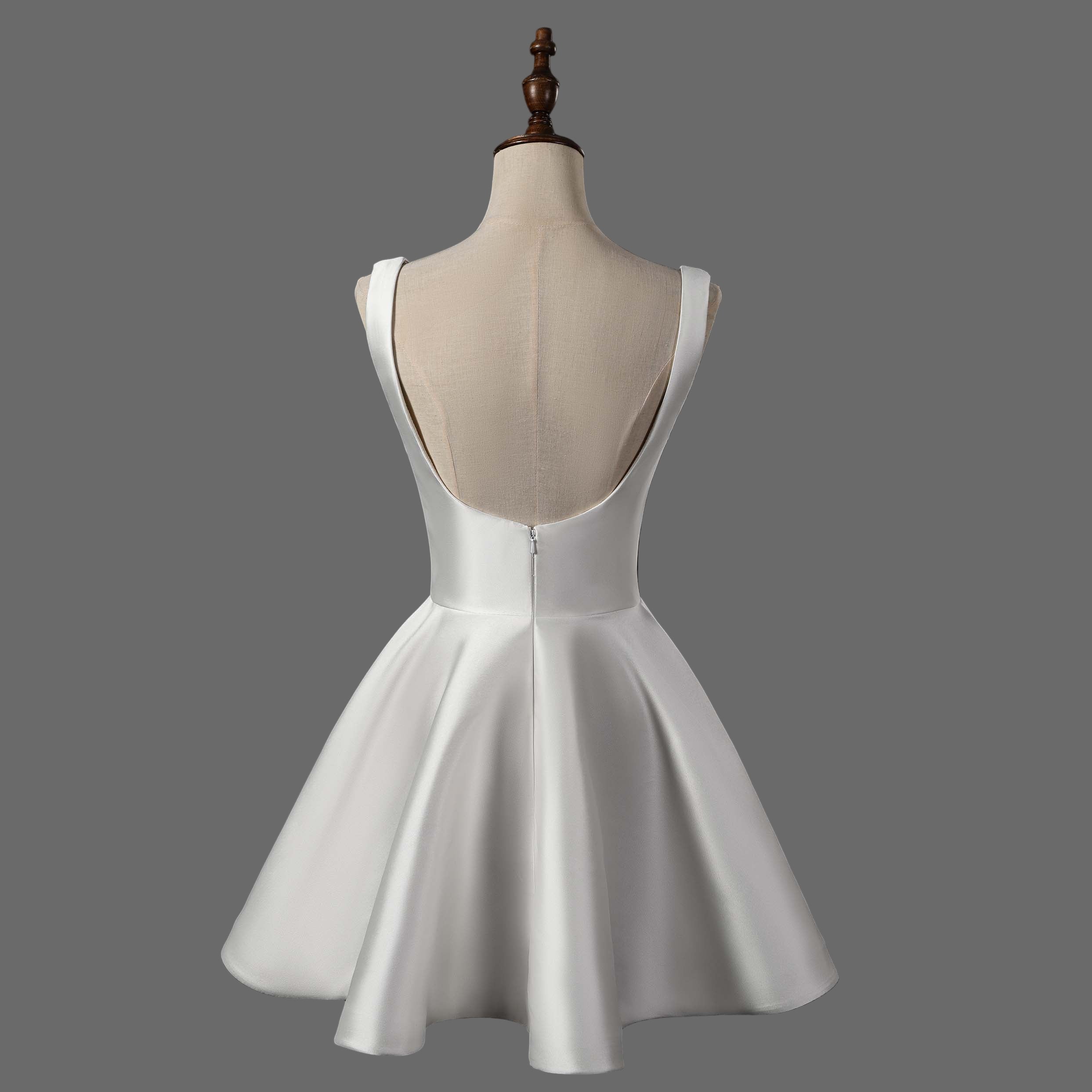 Modern Satin Bridal Gown with Square Neckline-Mini Wedding Dress
