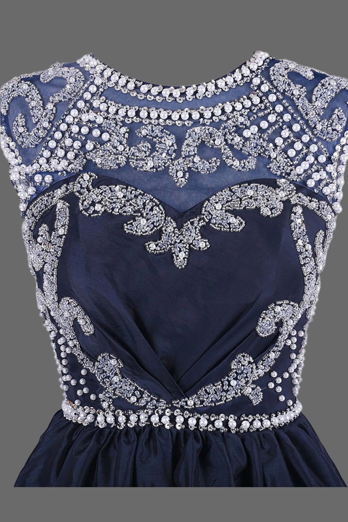 Navy Blue Beaded Cocktail Dress with Crystal Embellishments Short A-Li