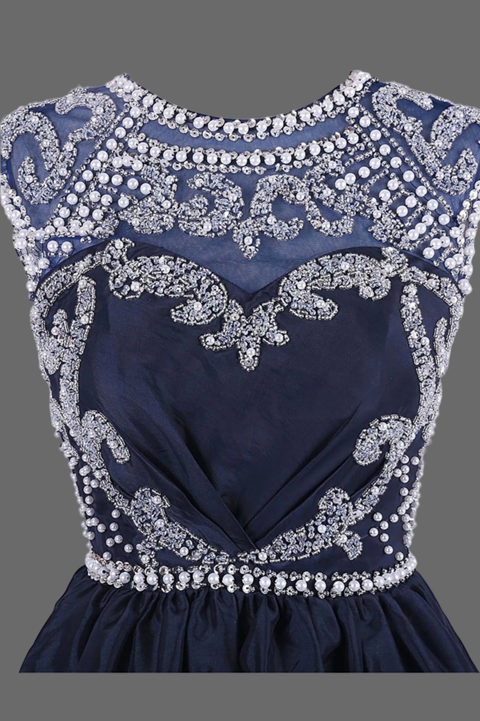 Navy Blue Beaded Cocktail Dress with Crystal Embellishments Short A-Line
