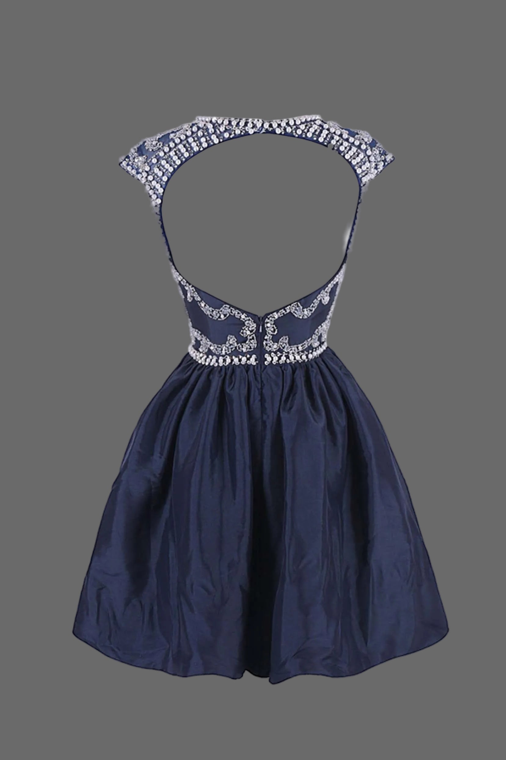 Navy Blue Beaded Cocktail Dress with Crystal Embellishments Short A-Line