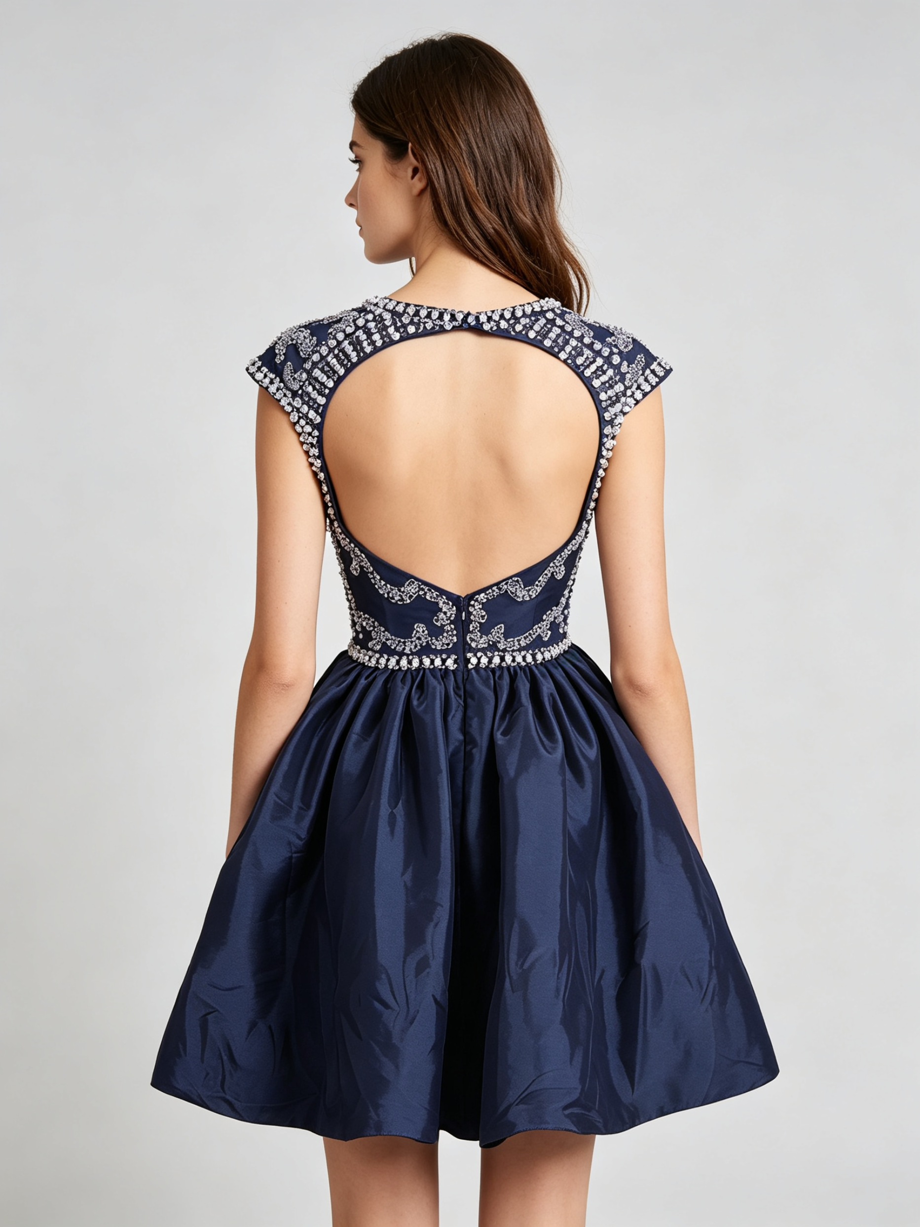 Navy Blue Beaded Cocktail Dress with Crystal Embellishments Short A-Line