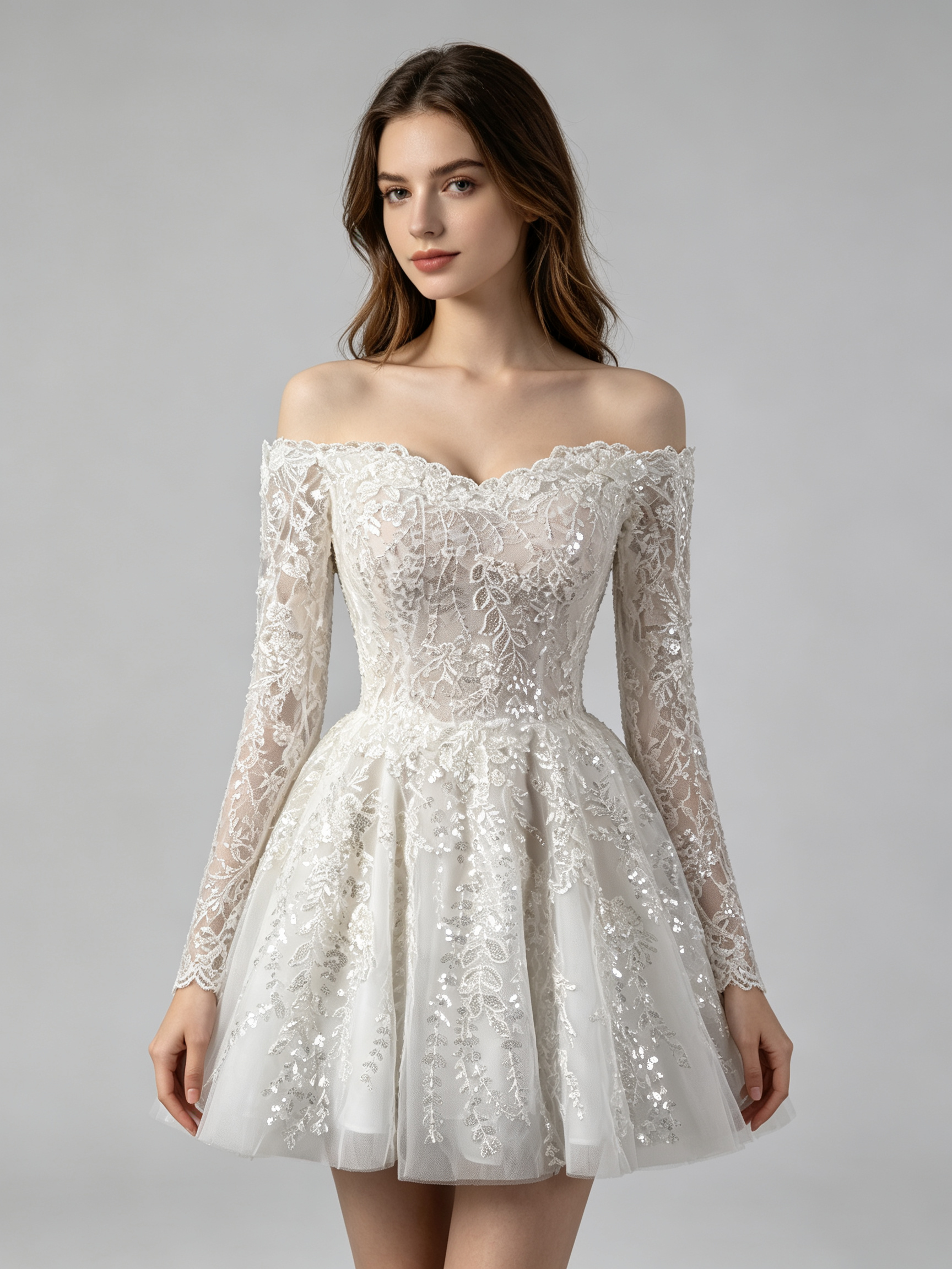 Off-Shoulder Lace Wedding Dress with Long Sleeves OWD-101