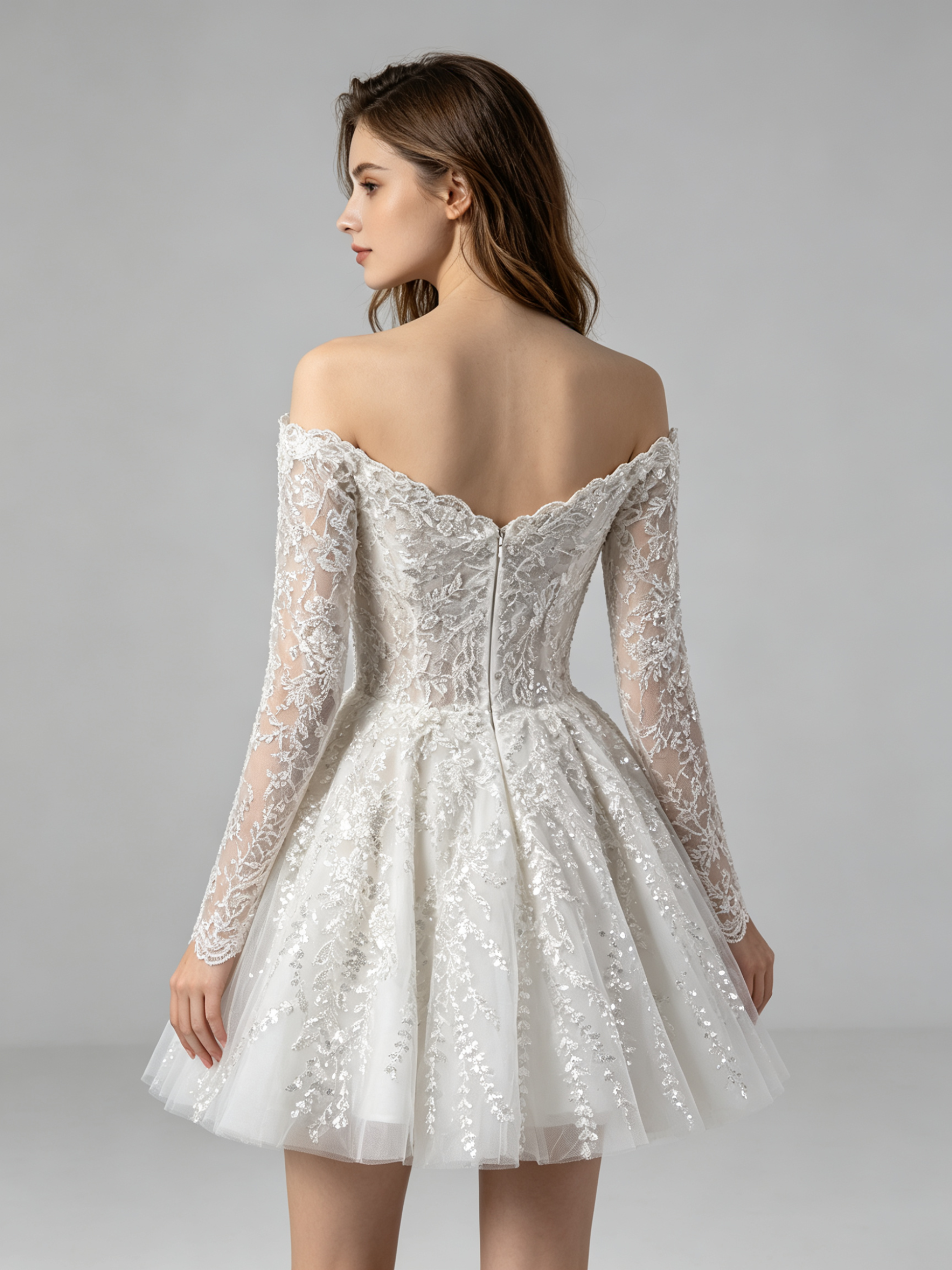 Off-Shoulder Lace Wedding Dress with Long Sleeves OWD-101