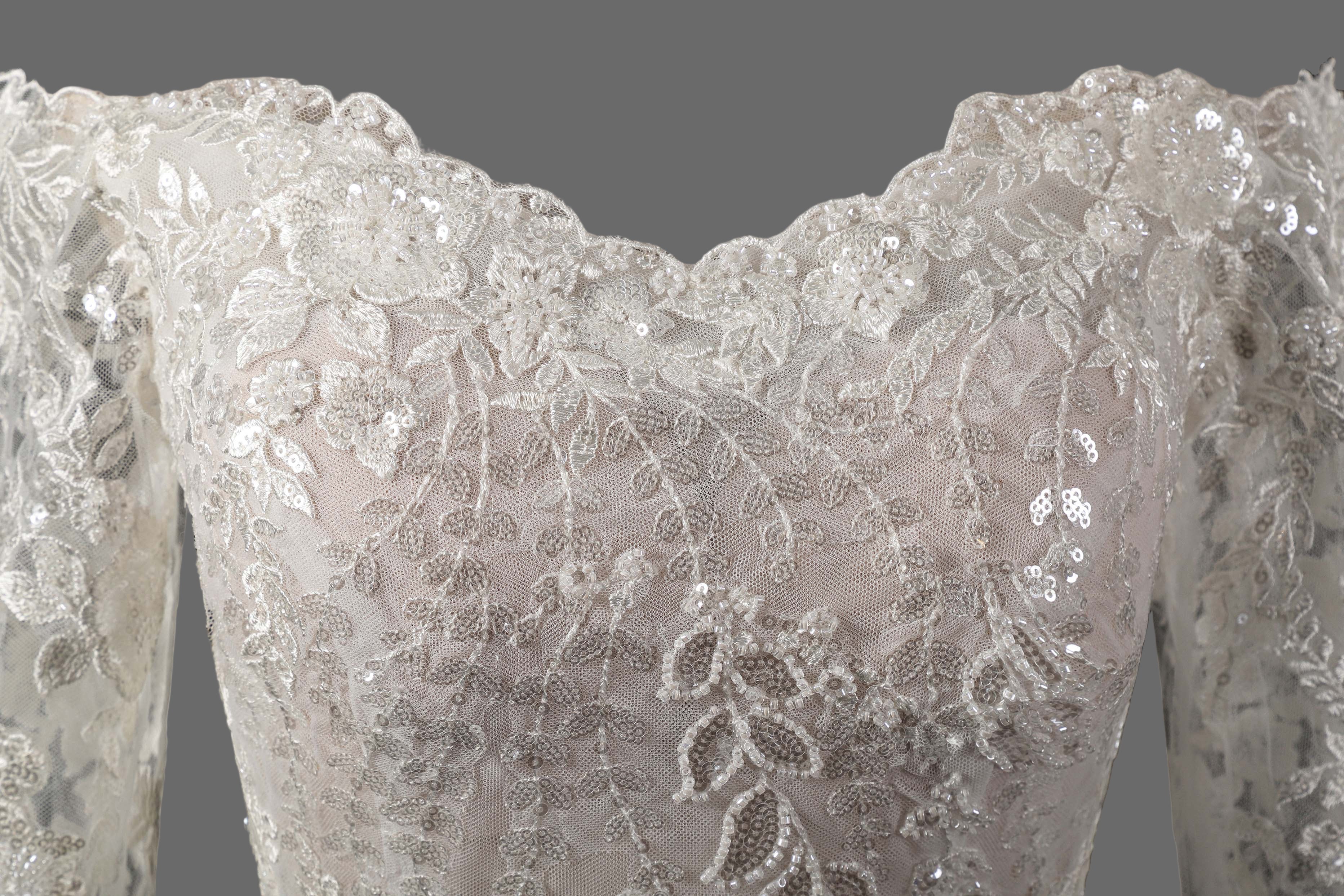 Off-Shoulder Lace Wedding Dress with Long Sleeves OWD-101