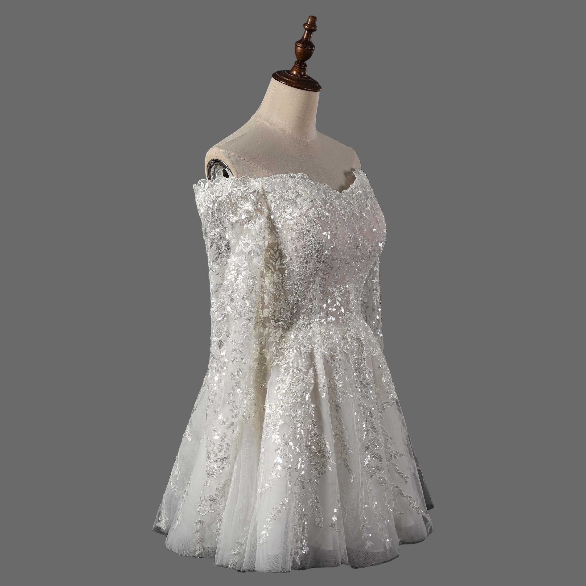 Off-Shoulder Lace Wedding Dress with Long Sleeves OWD-101