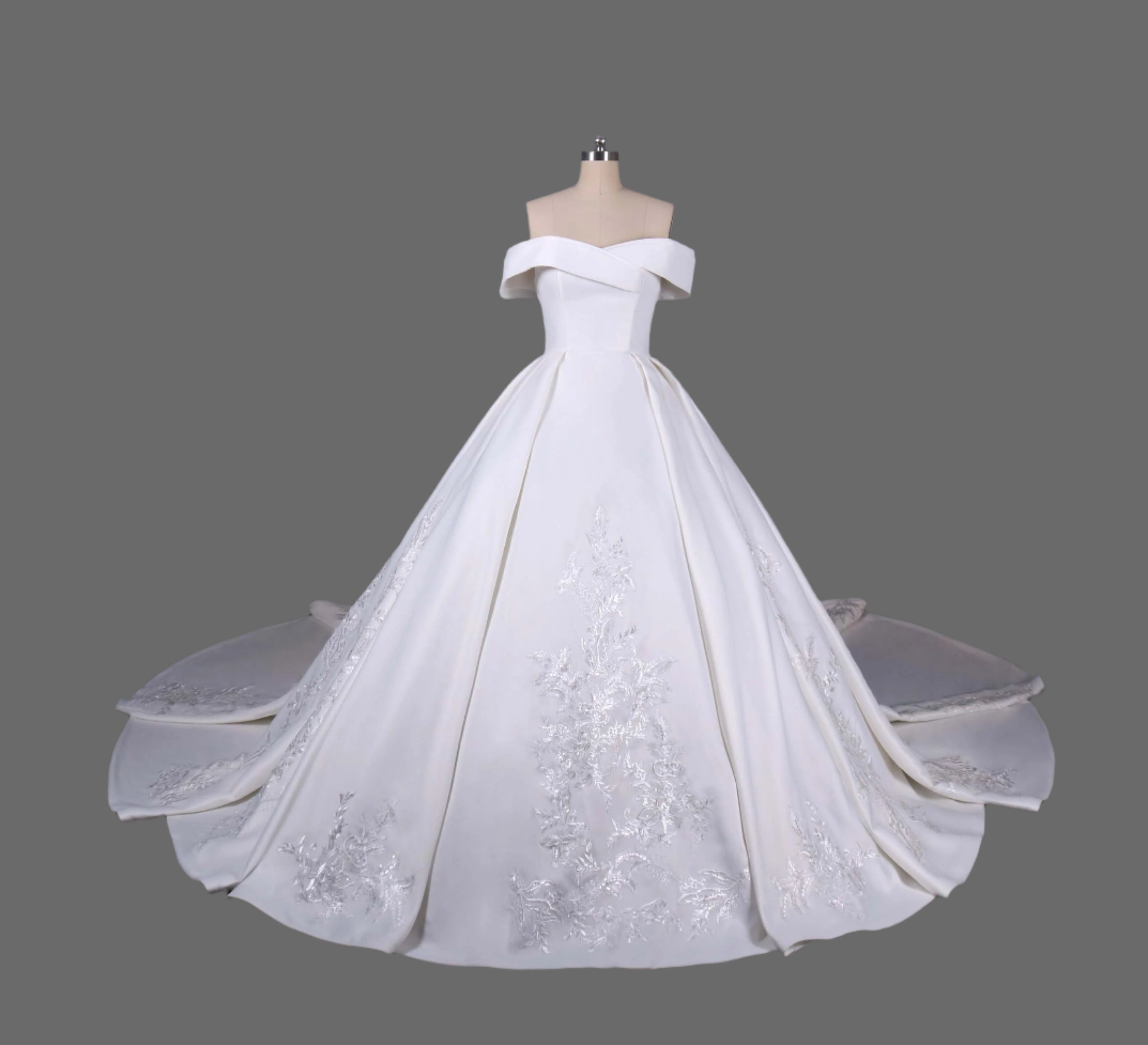 Off-the-Shoulder Appliqued Ball Gown Wedding Dress