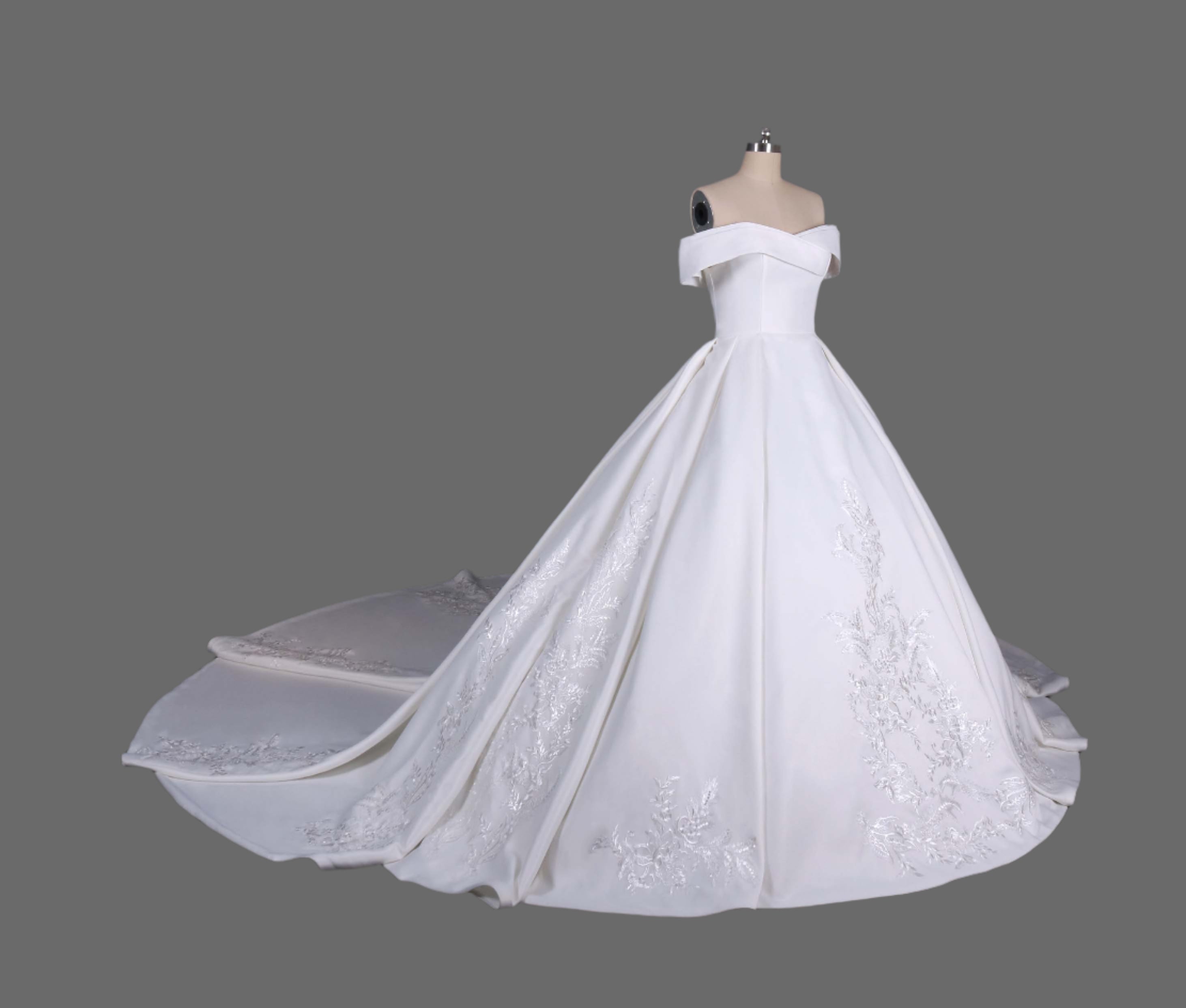 Off-the-Shoulder Appliqued Ball Gown Wedding Dress