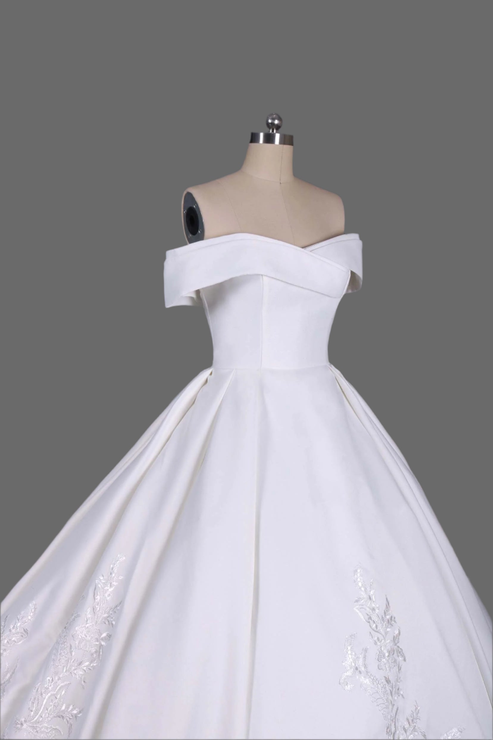 Off-the-Shoulder Appliqued Ball Gown Wedding Dress