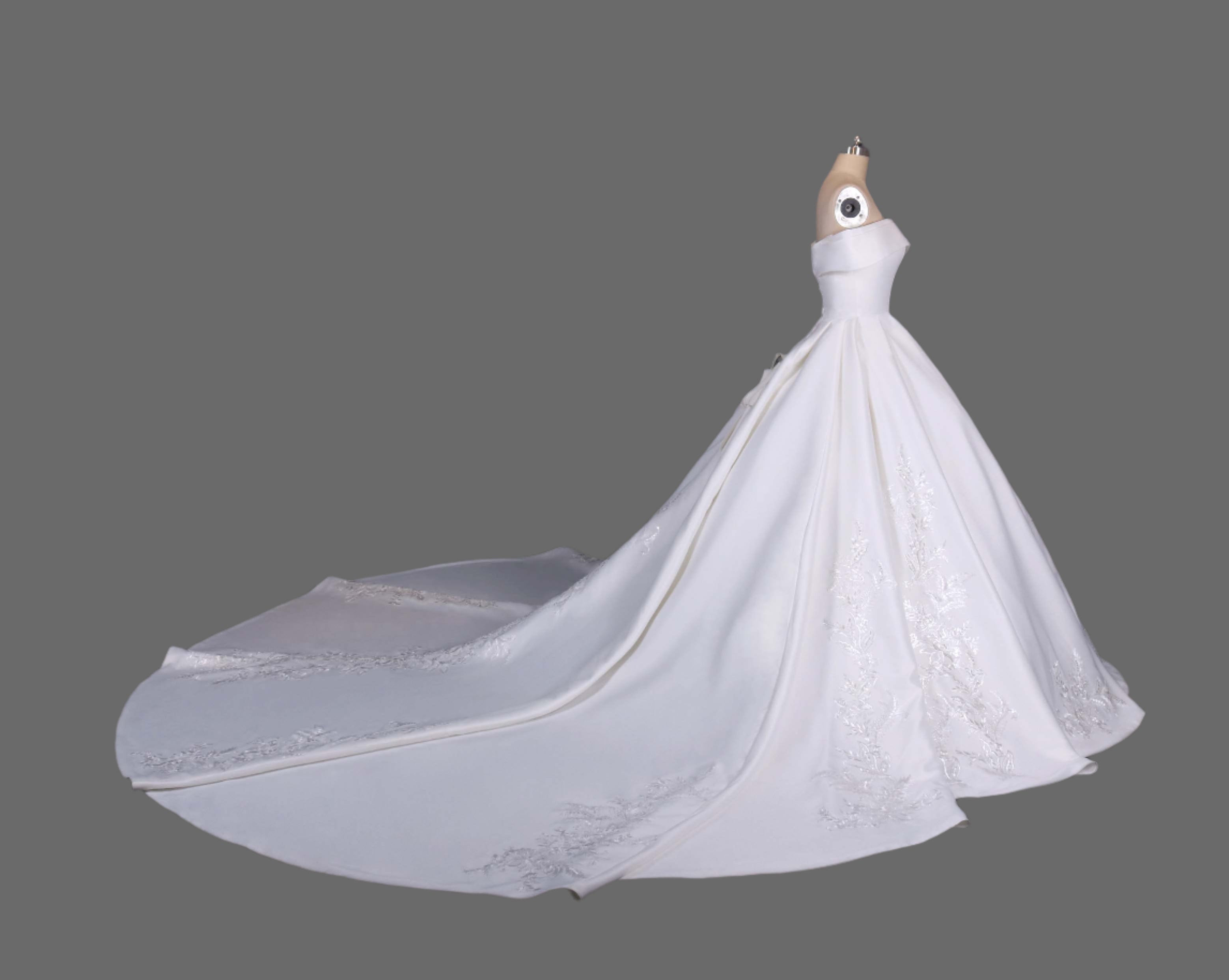 Off-the-Shoulder Appliqued Ball Gown Wedding Dress