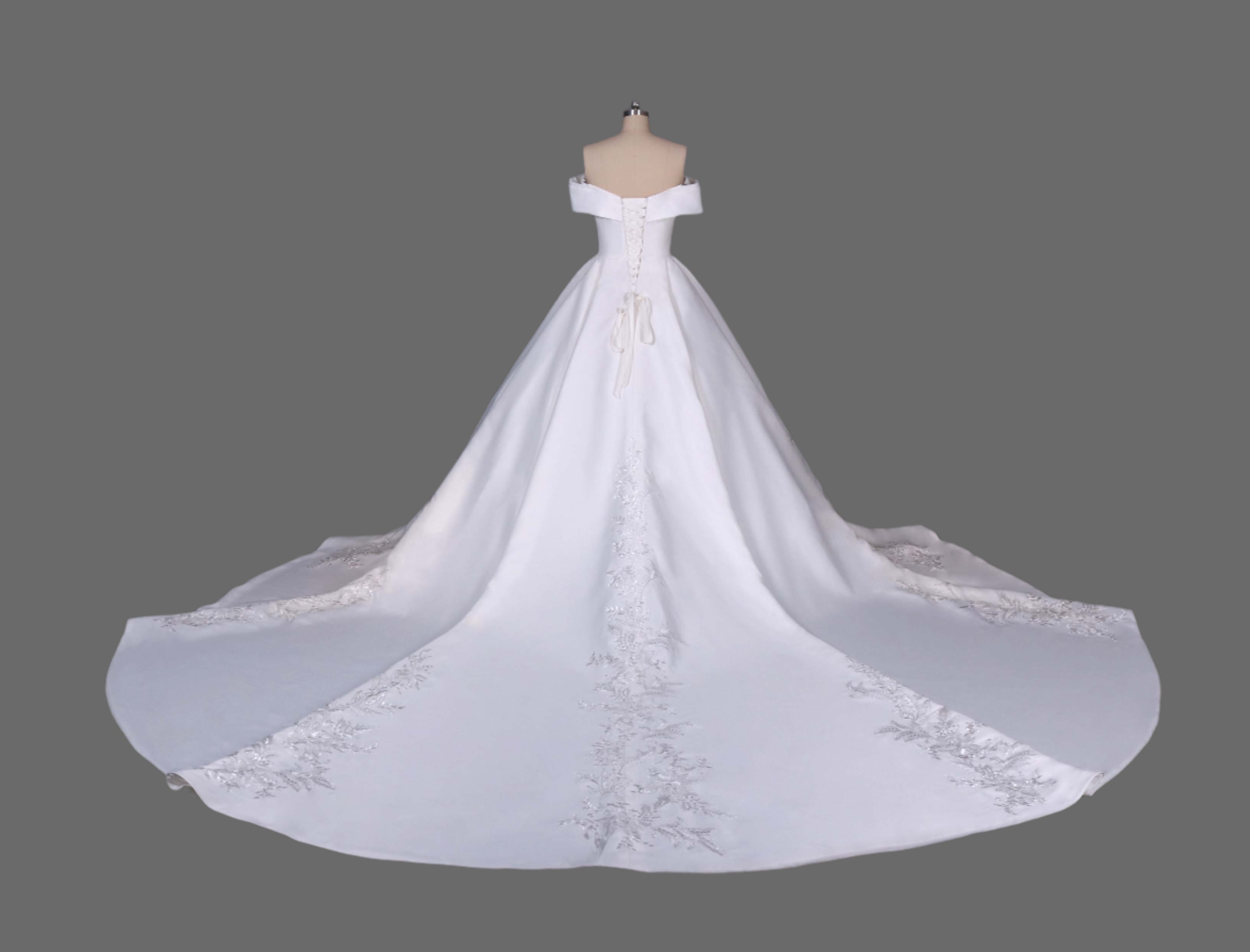 Off-the-Shoulder Appliqued Ball Gown Wedding Dress