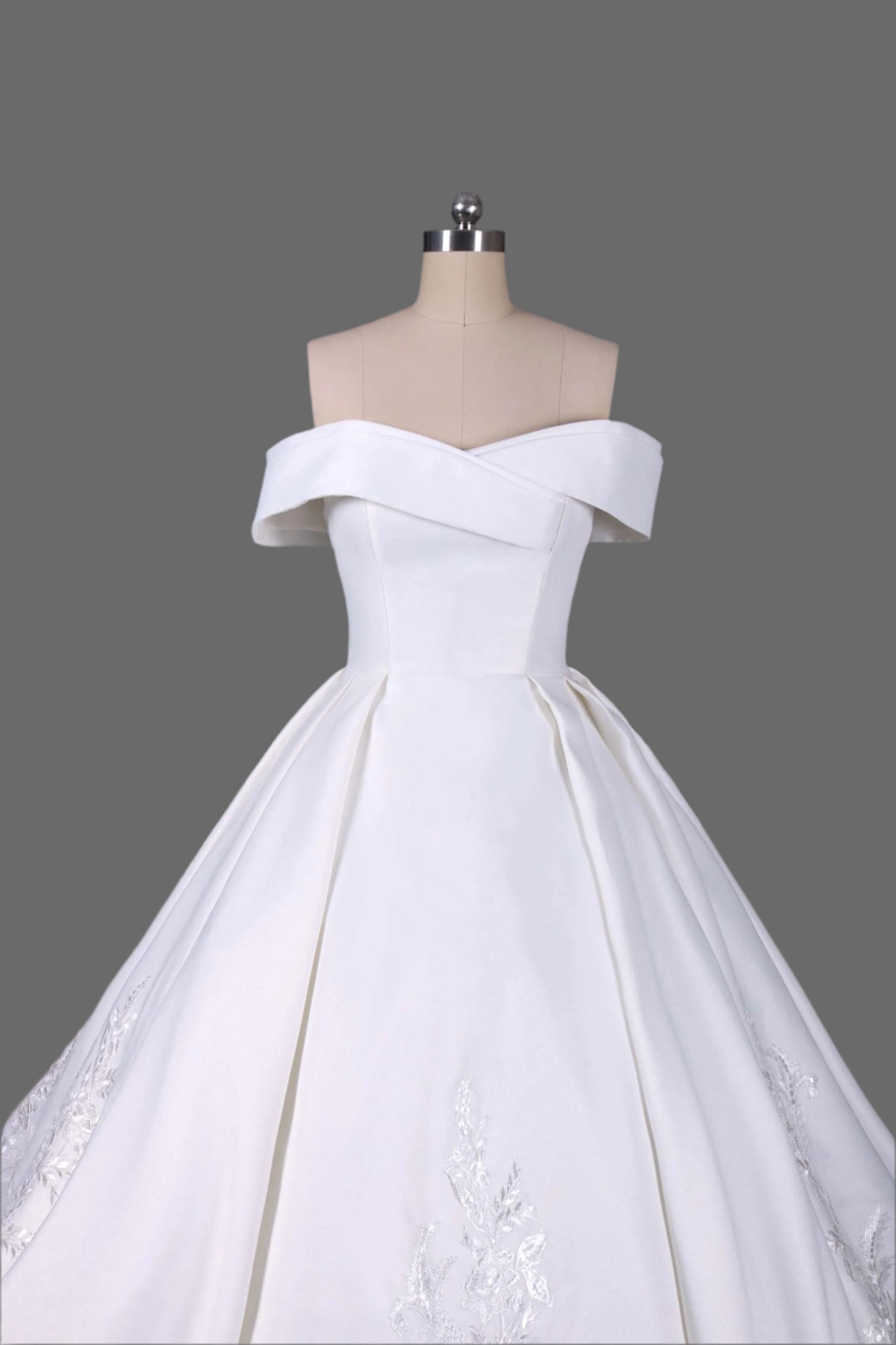 Off-the-Shoulder Appliqued Ball Gown Wedding Dress