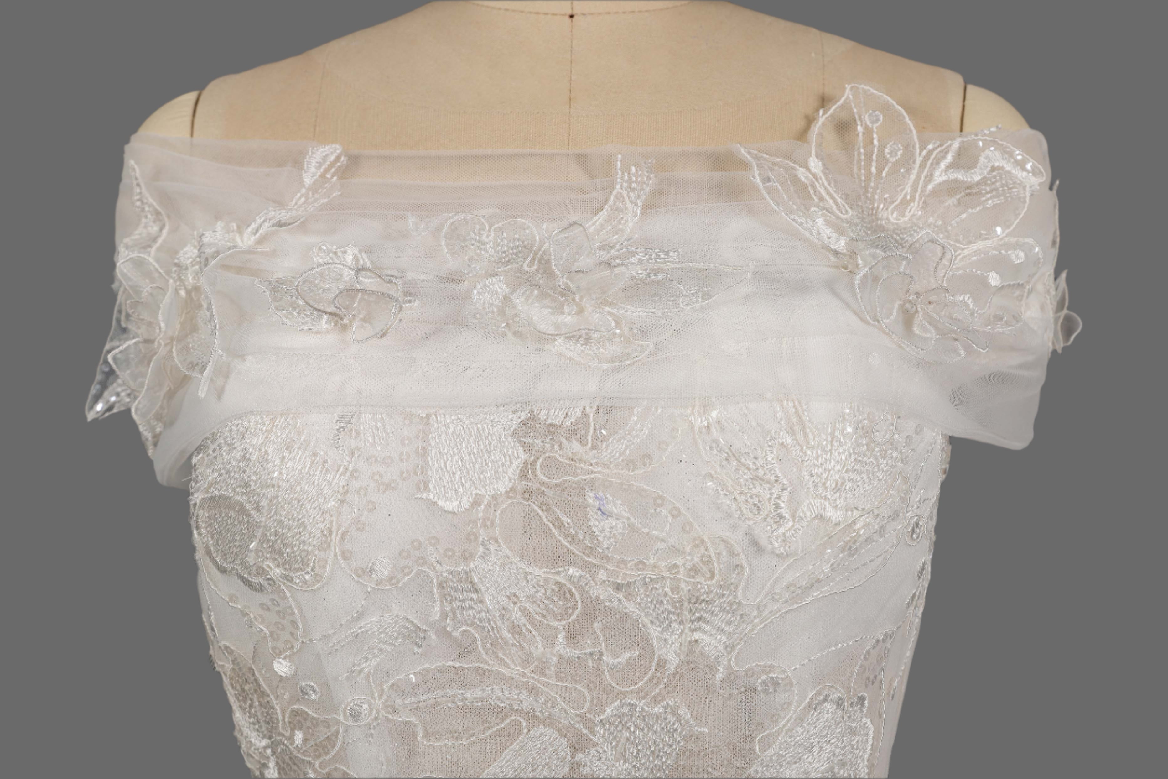 Off-the-Shoulder Lace Appliqued A-Line Wedding Dress