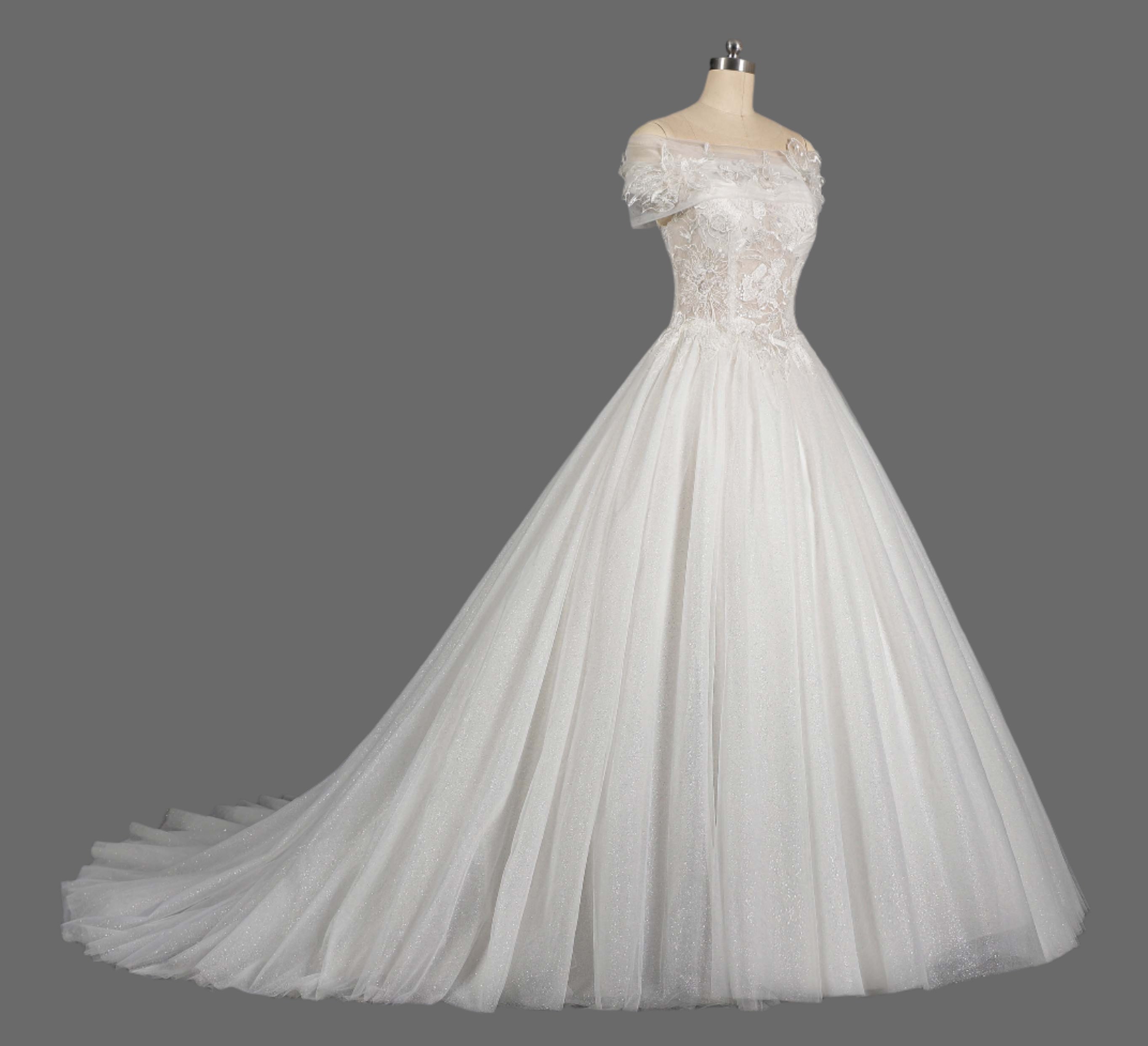 Off-the-Shoulder Lace Appliqued A-Line Wedding Dress