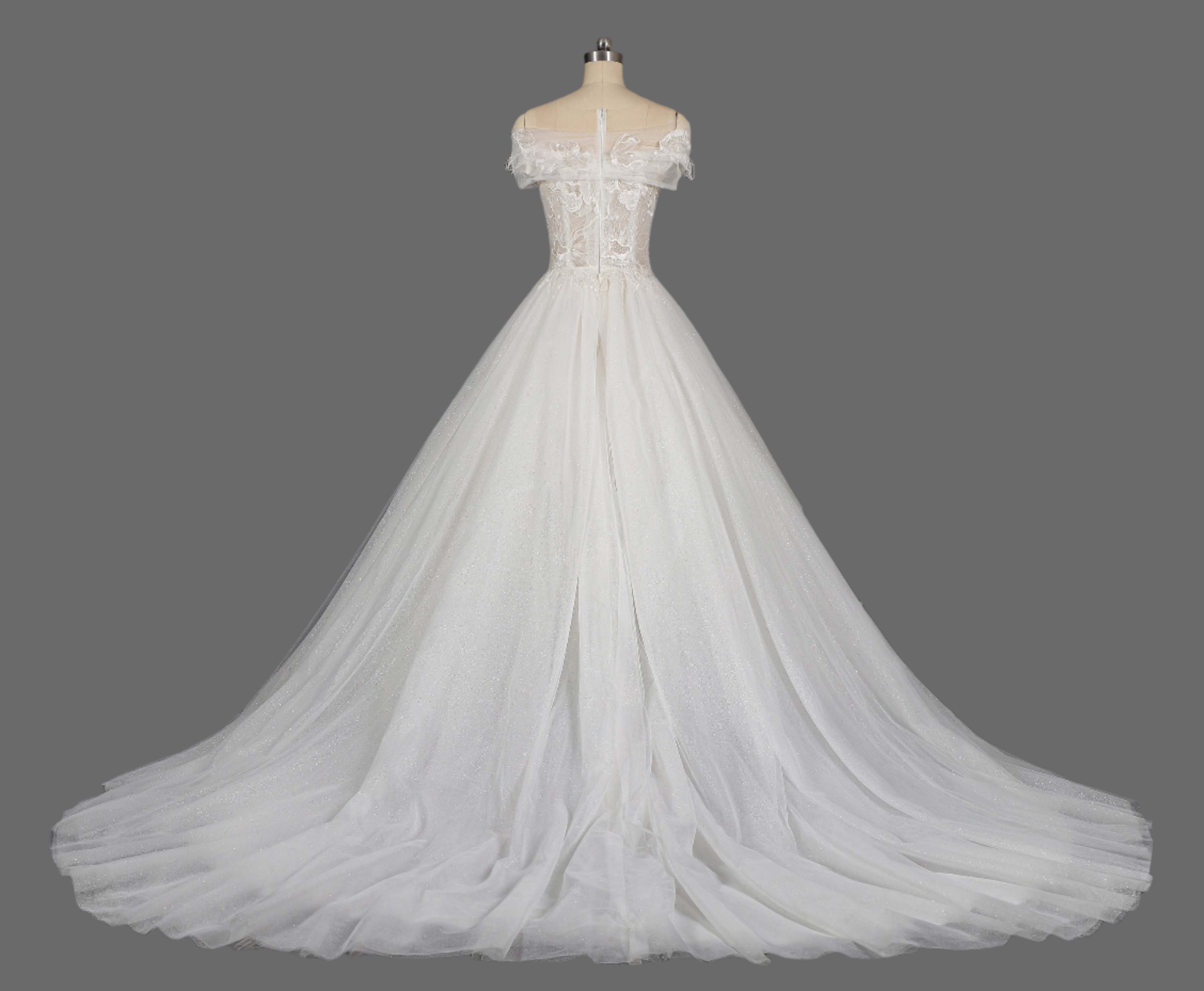 Off-the-Shoulder Lace Appliqued A-Line Wedding Dress