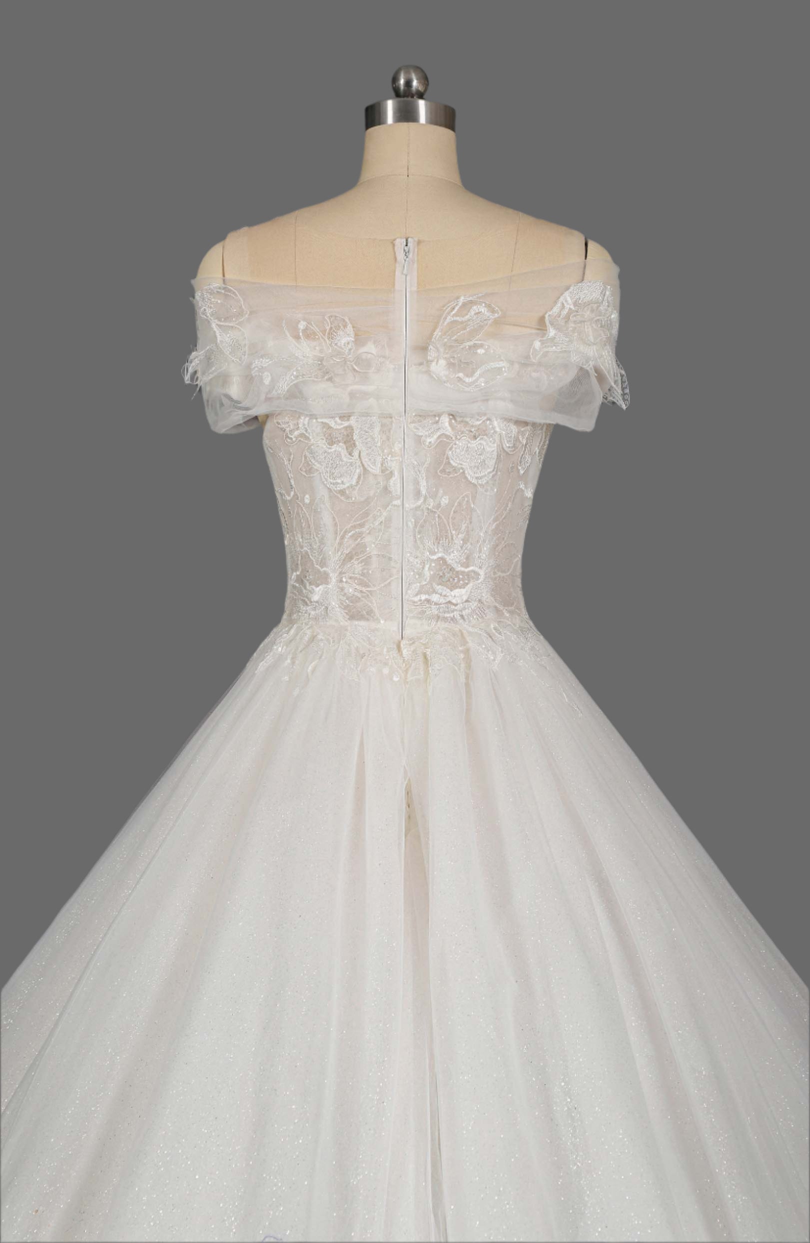 Off-the-Shoulder Lace Appliqued A-Line Wedding Dress