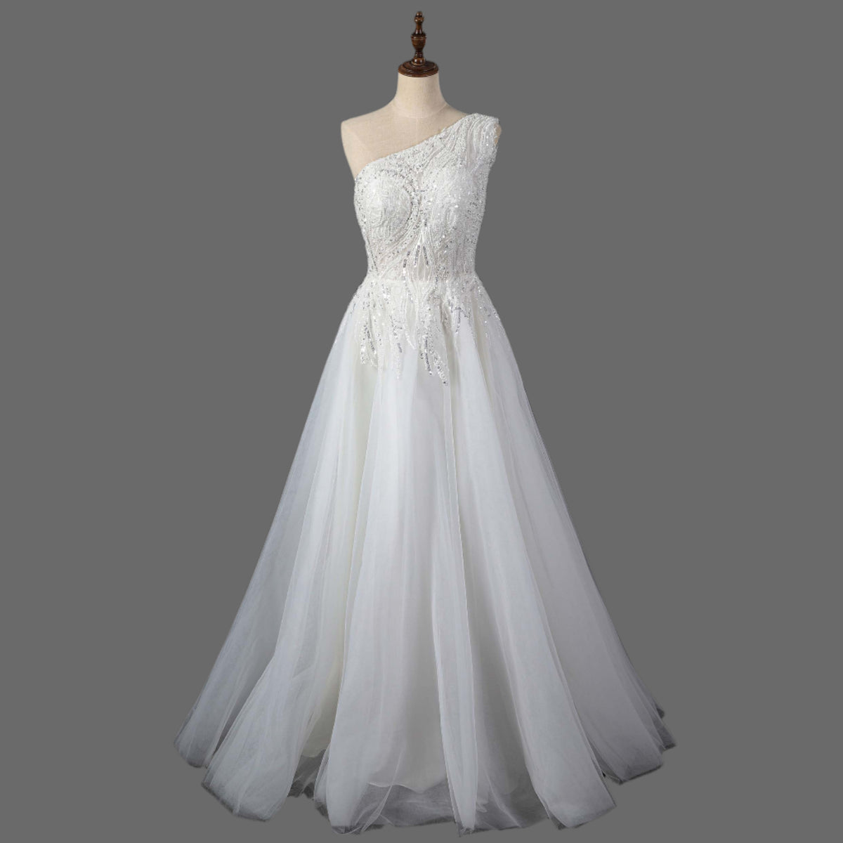 One Shoulder A-Line Beaded Wedding Dress - Luxury Bridal Gown OneWedDress One Shoulder A-Line Beaded Wedding Dress - Luxury Bridal Gown OneWedDress