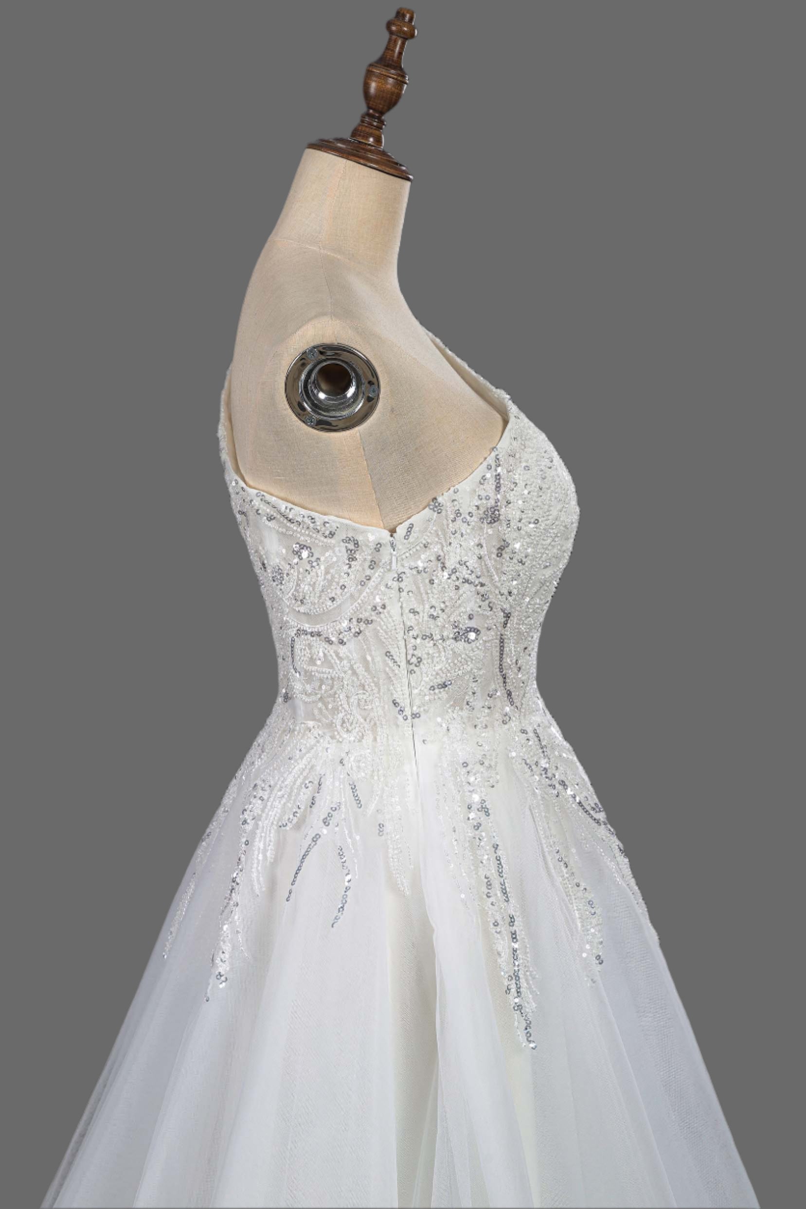 One Shoulder A-Line Beaded Wedding Dress - Luxury Bridal Gown